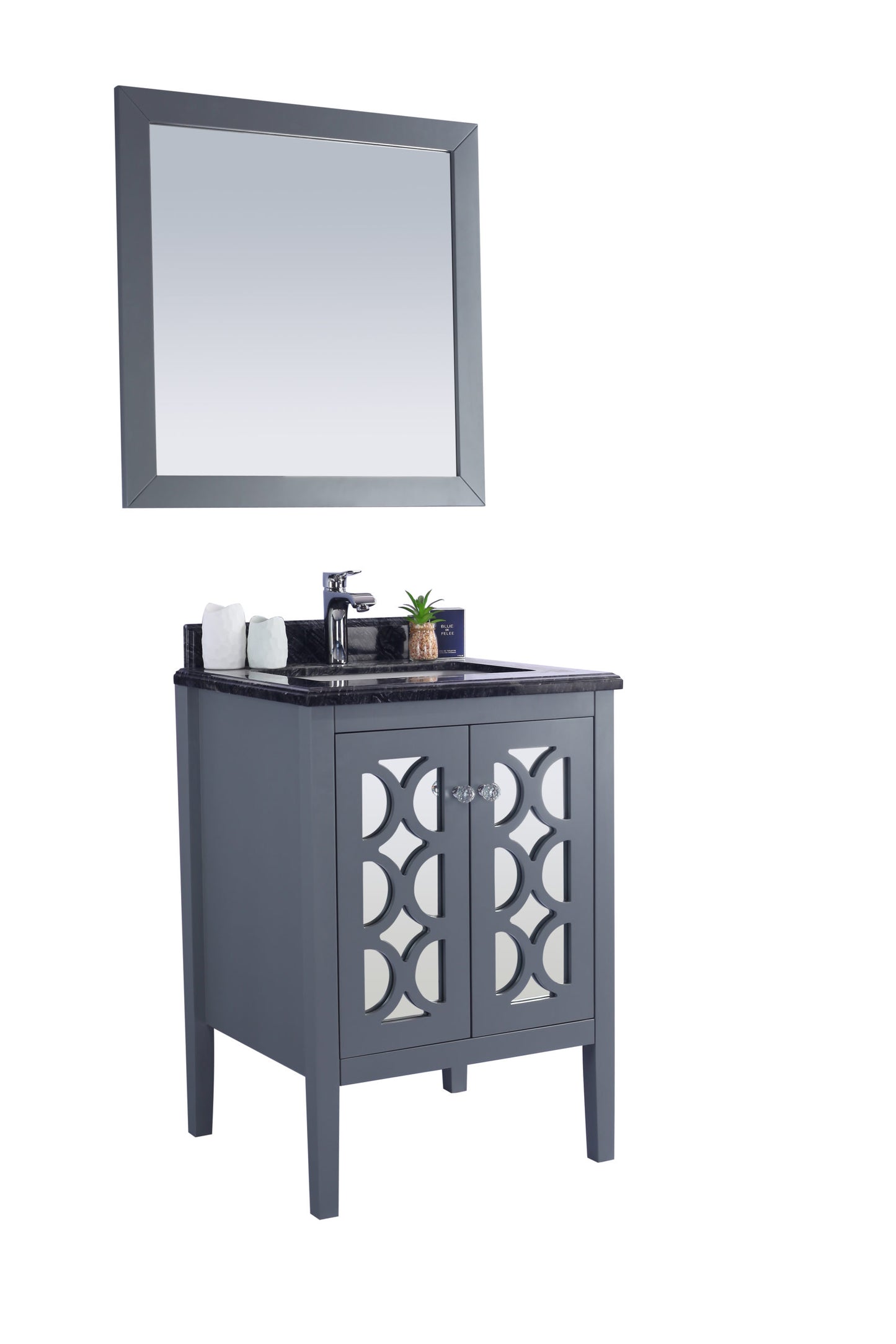 Laviva - Mediterraneo 24" Grey Bathroom Vanity with Black Wood Marble Countertop