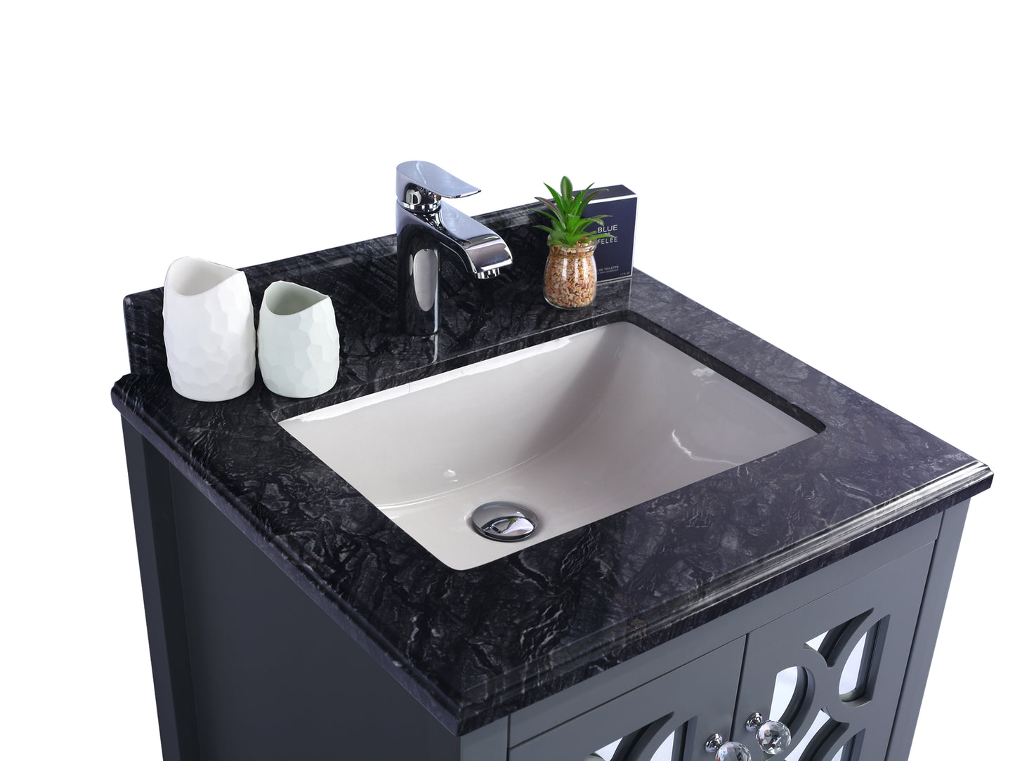 Laviva - Mediterraneo 24" Grey Bathroom Vanity with Black Wood Marble Countertop