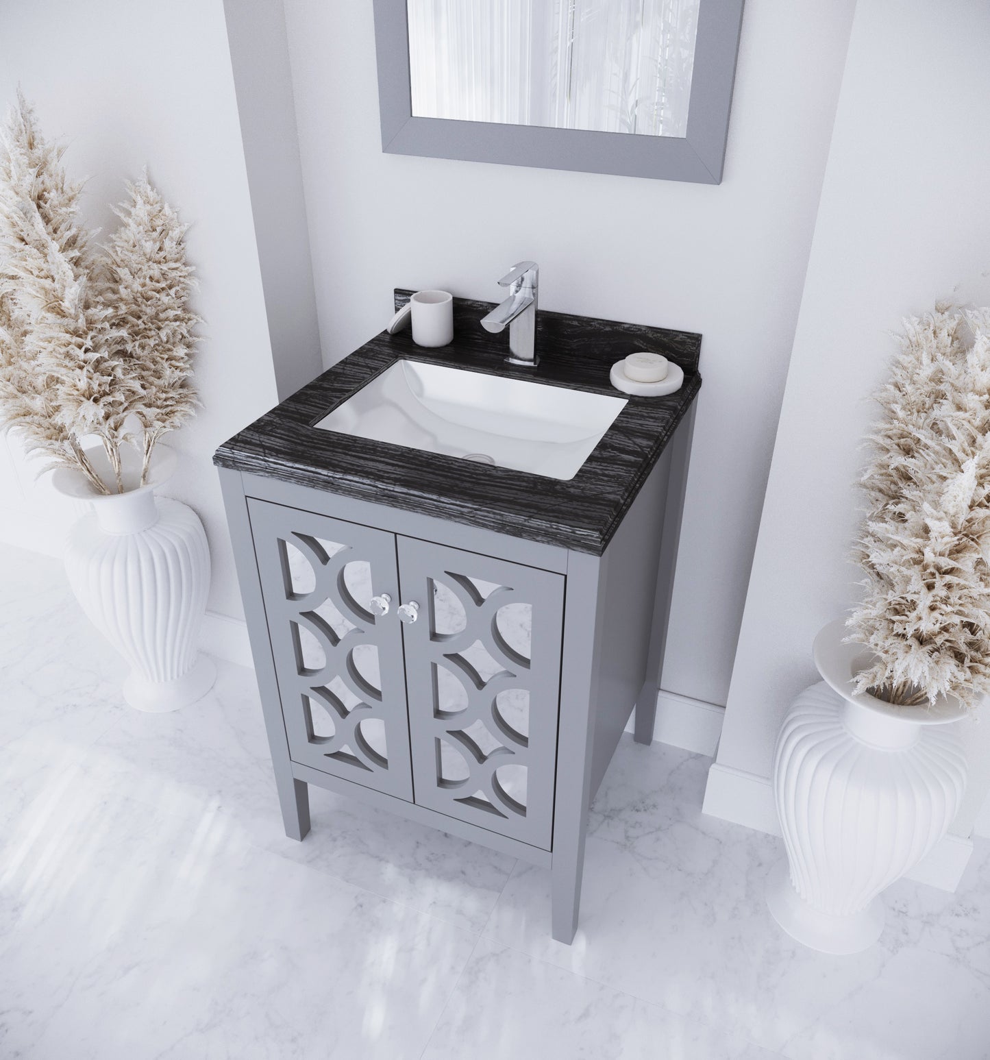 Laviva - Mediterraneo 24" Grey Bathroom Vanity with Black Wood Marble Countertop