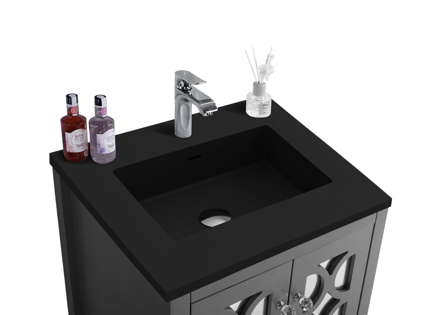 Laviva - Mediterraneo 24" Grey Bathroom Vanity with Matte Black VIVA Stone Solid Surface Countertop