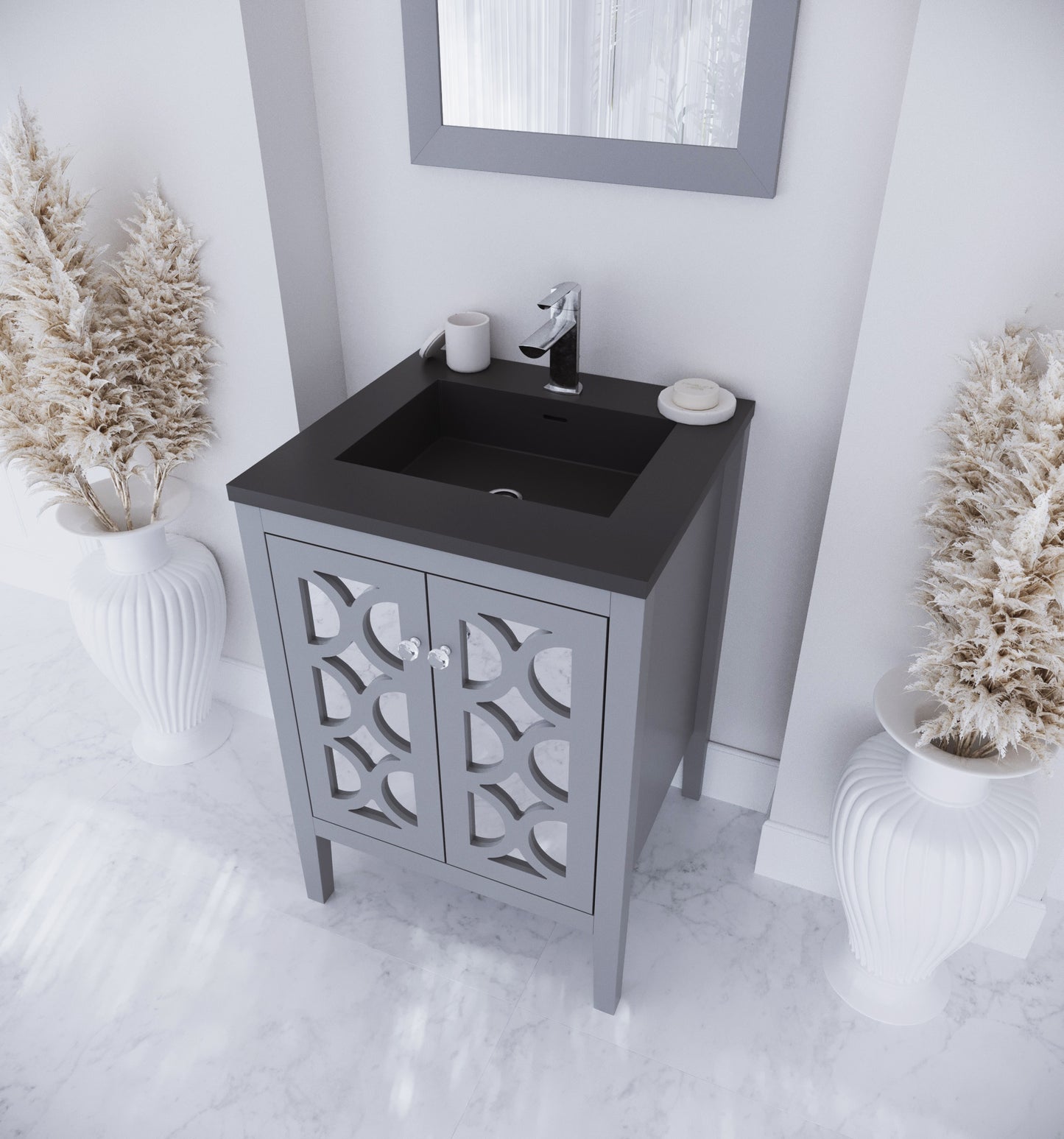 Laviva - Mediterraneo 24" Grey Bathroom Vanity with Matte Black VIVA Stone Solid Surface Countertop