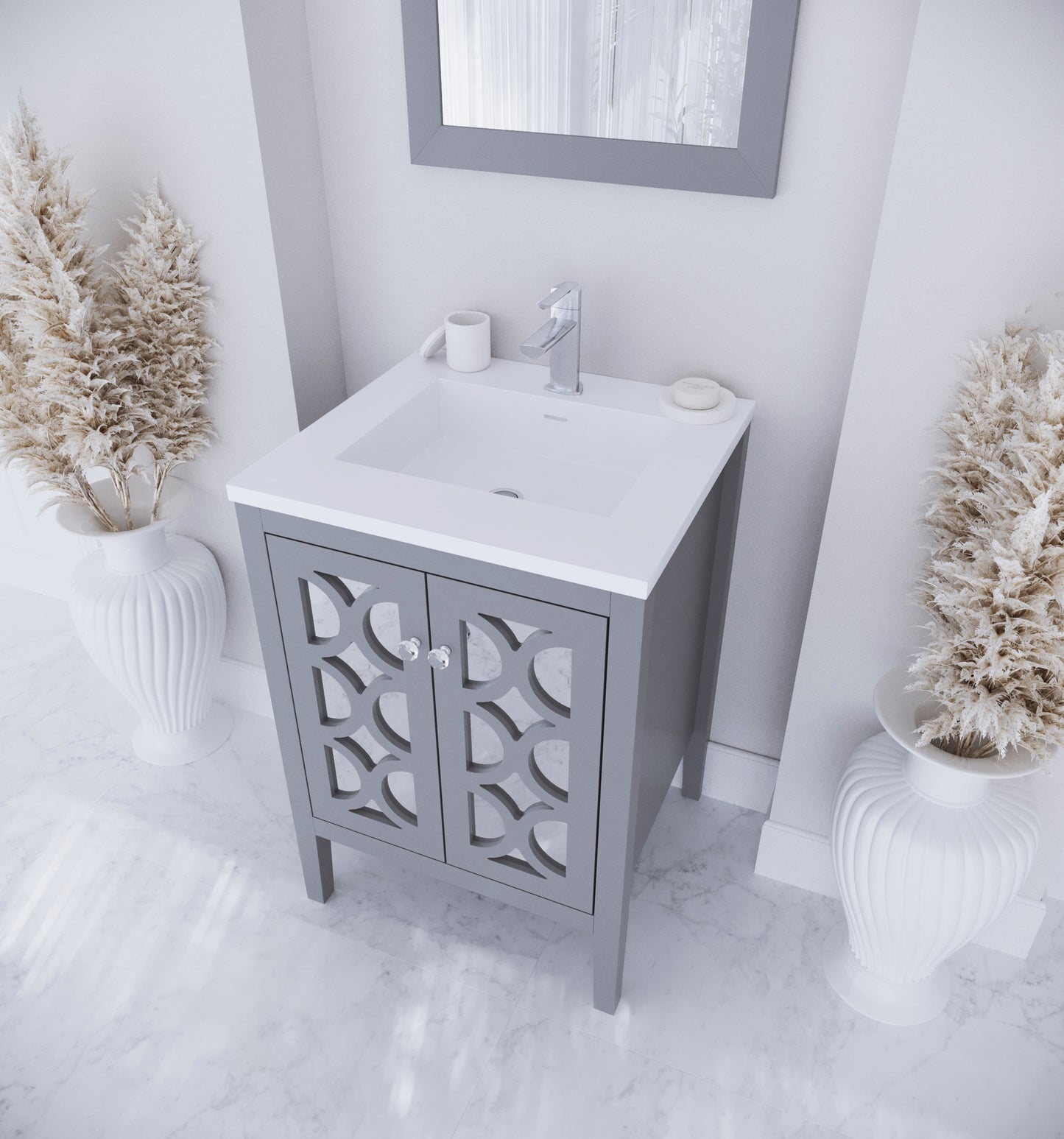 Laviva - Mediterraneo 24" Grey Bathroom Vanity with Matte White VIVA Stone Solid Surface Countertop