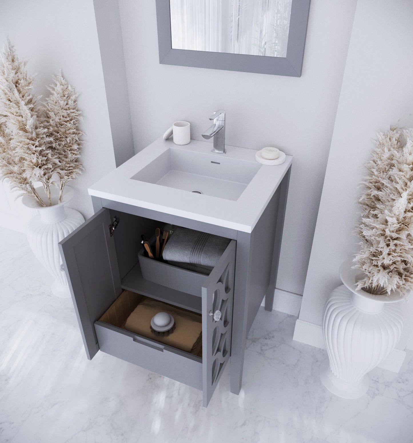 Laviva - Mediterraneo 24" Grey Bathroom Vanity with Matte White VIVA Stone Solid Surface Countertop