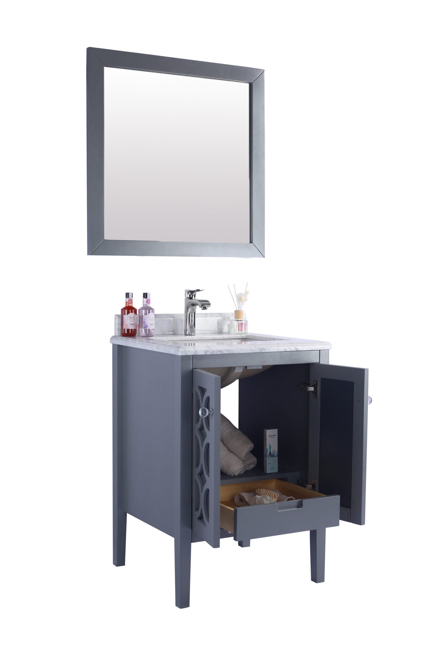 Laviva - Mediterraneo 24" Grey Bathroom Vanity with White Carrara Marble Countertop