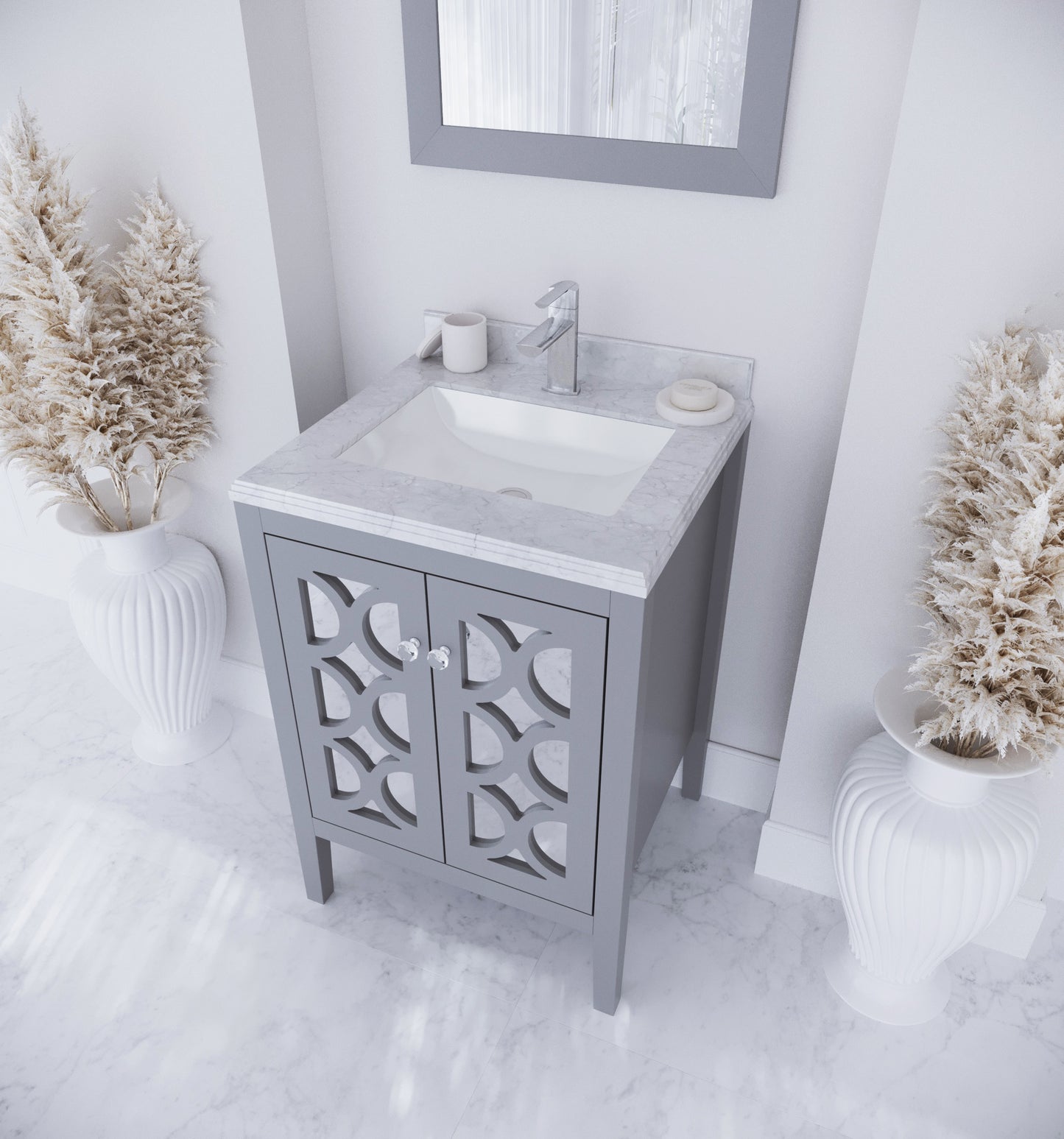 Laviva - Mediterraneo 24" Grey Bathroom Vanity with White Carrara Marble Countertop