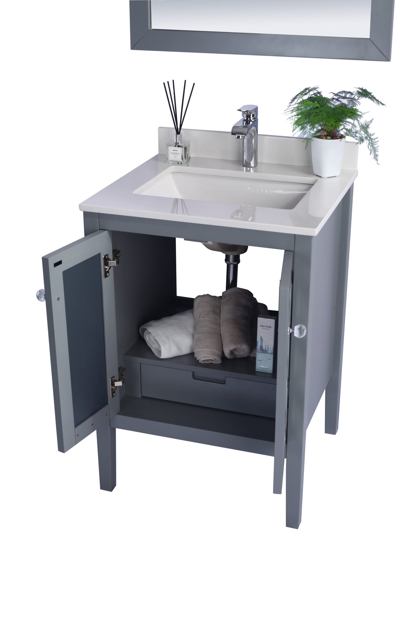 Laviva - Mediterraneo 24" Grey Bathroom Vanity with White Quartz Countertop