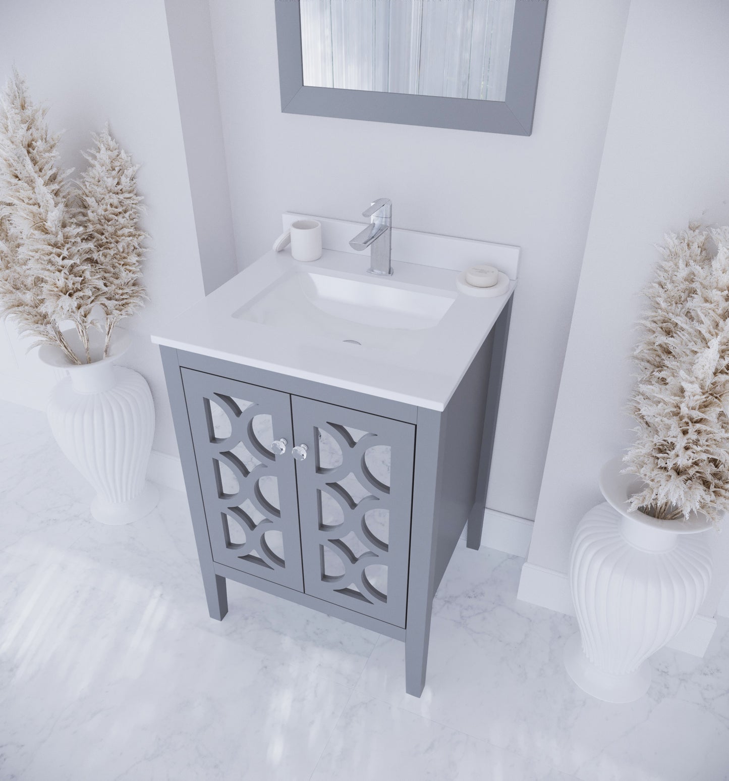 Laviva - Mediterraneo 24" Grey Bathroom Vanity with White Quartz Countertop