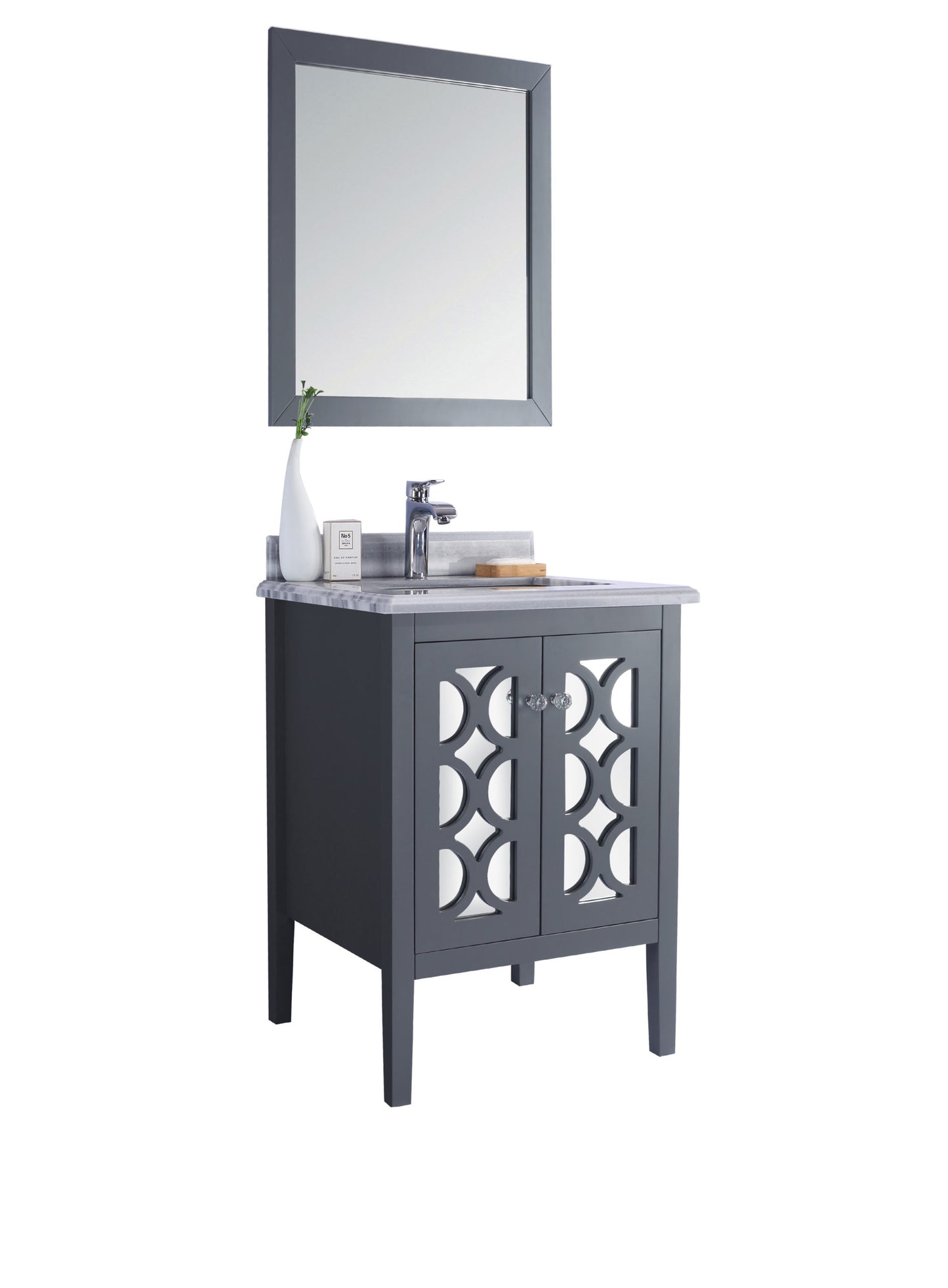 Laviva - Mediterraneo 24" Grey Bathroom Vanity with White Stripes Marble Countertop