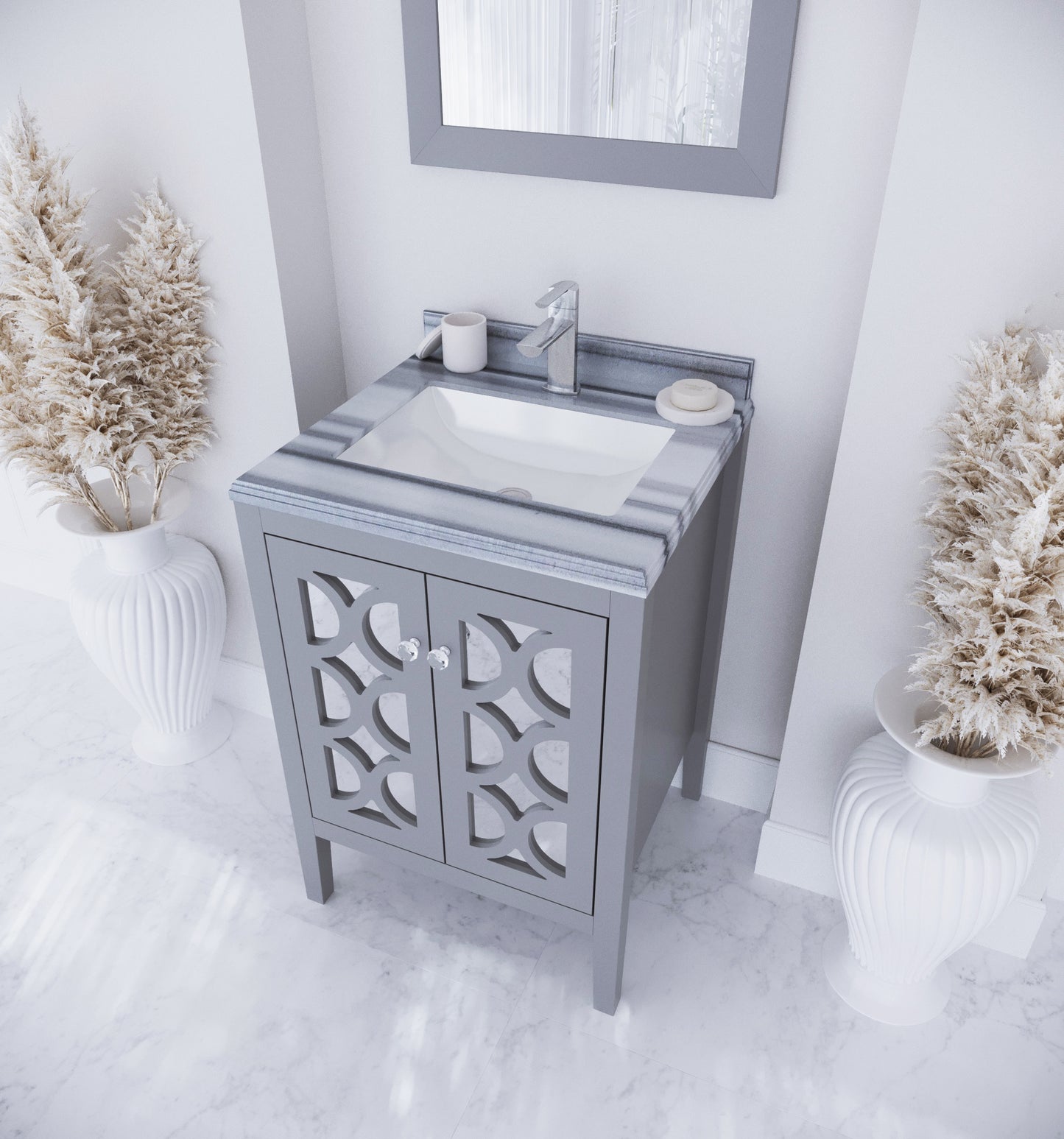 Laviva - Mediterraneo 24" Grey Bathroom Vanity with White Stripes Marble Countertop