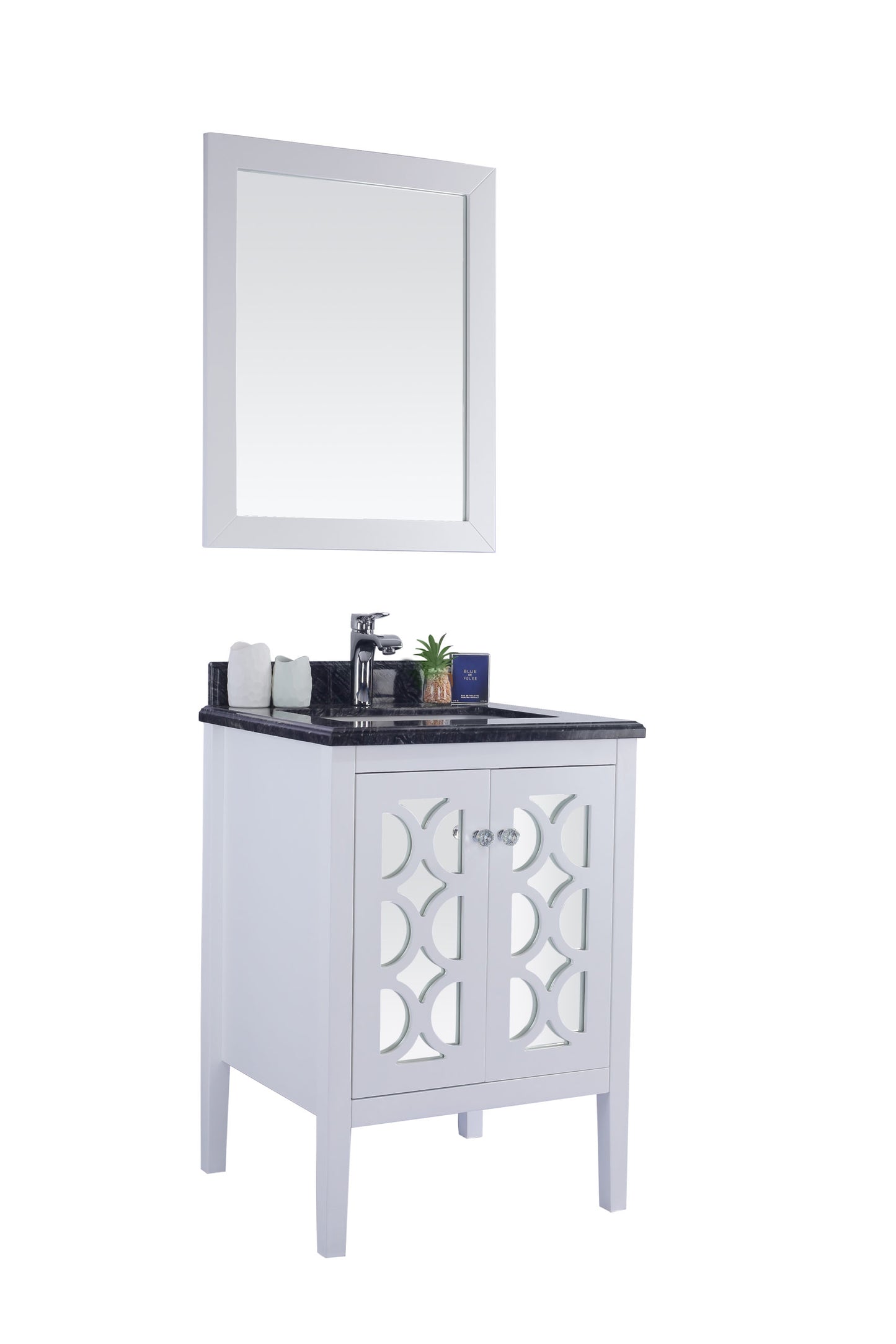 Laviva - Mediterraneo 24" White Bathroom Vanity with Black Wood Marble Countertop