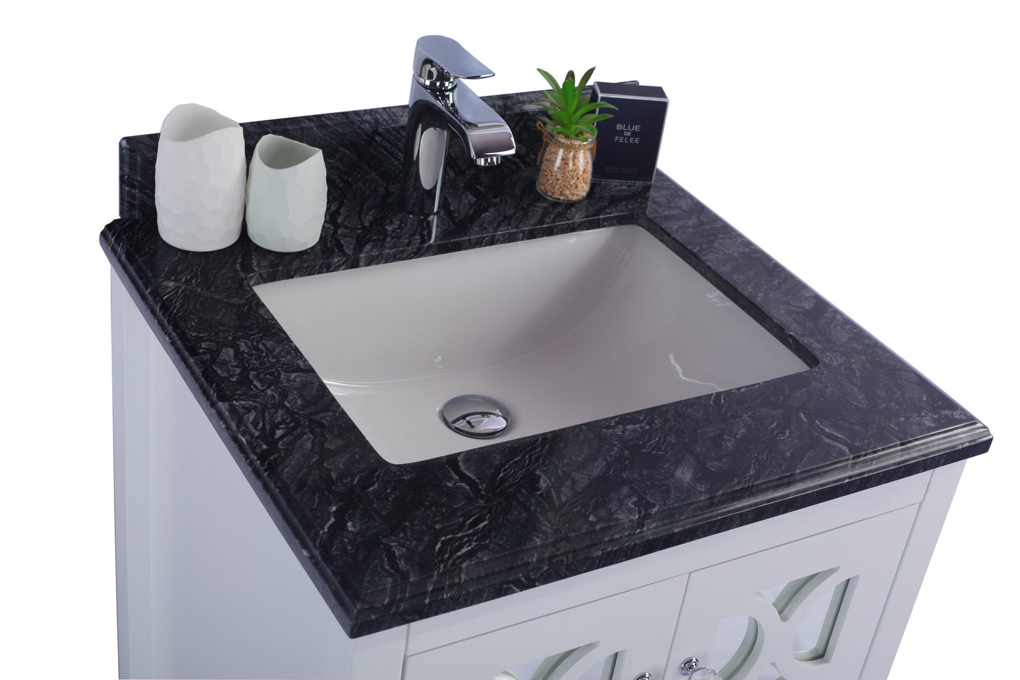 Laviva - Mediterraneo 24" White Bathroom Vanity with Black Wood Marble Countertop