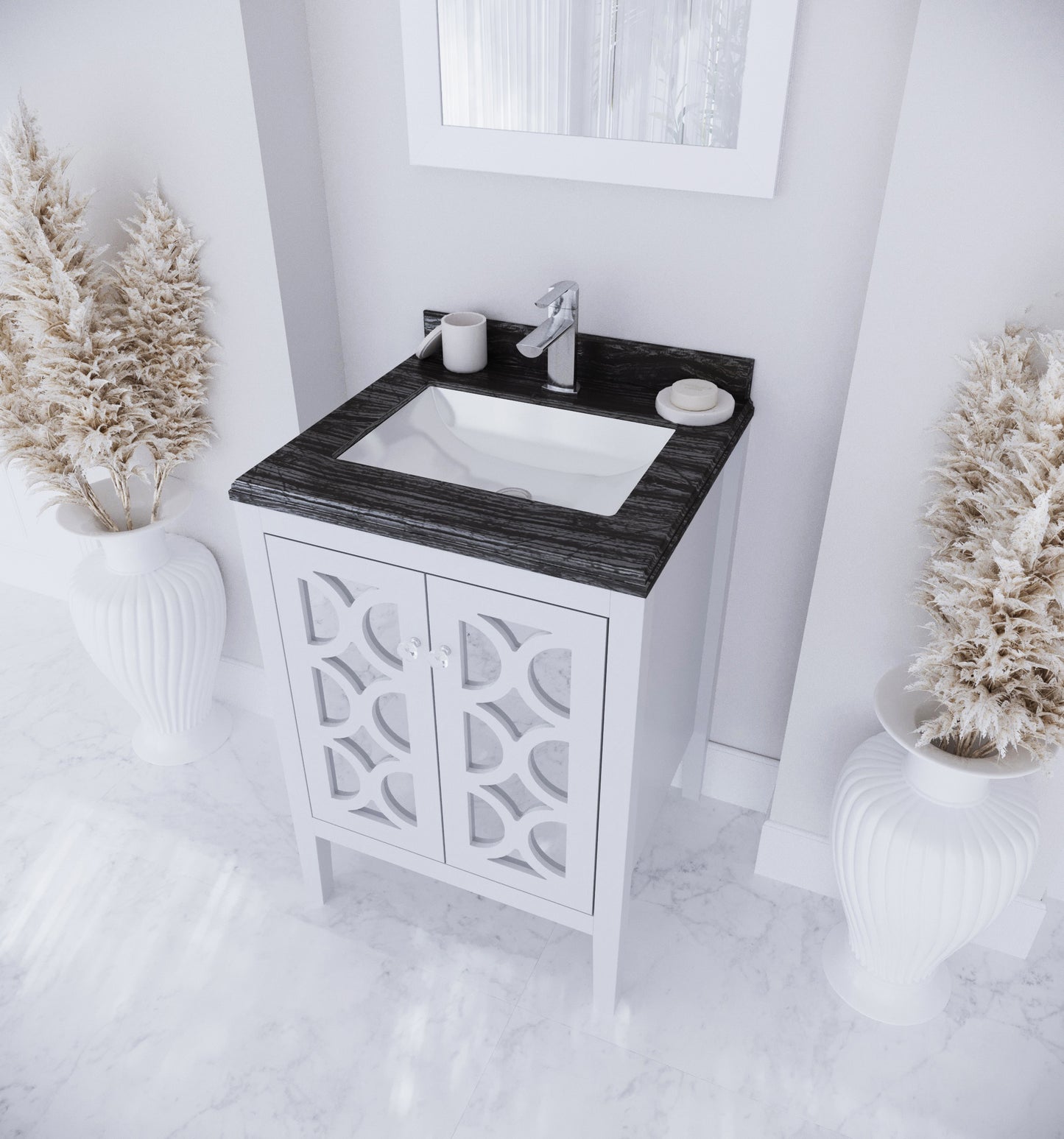 Laviva - Mediterraneo 24" White Bathroom Vanity with Black Wood Marble Countertop