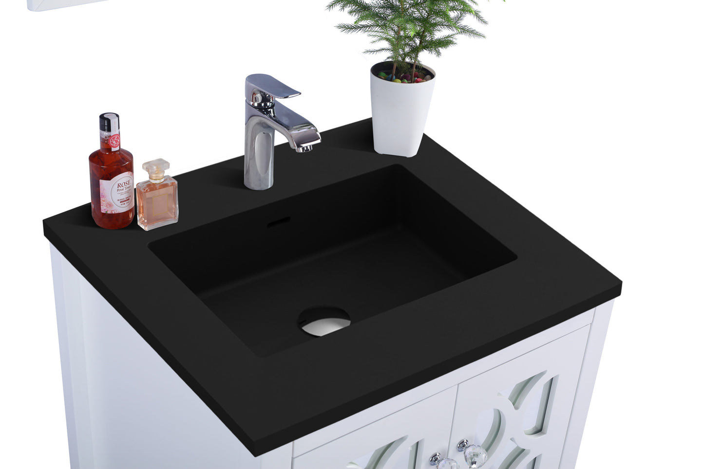 Laviva - Mediterraneo 24" White Bathroom Vanity with Matte Black VIVA Stone Solid Surface Countertop