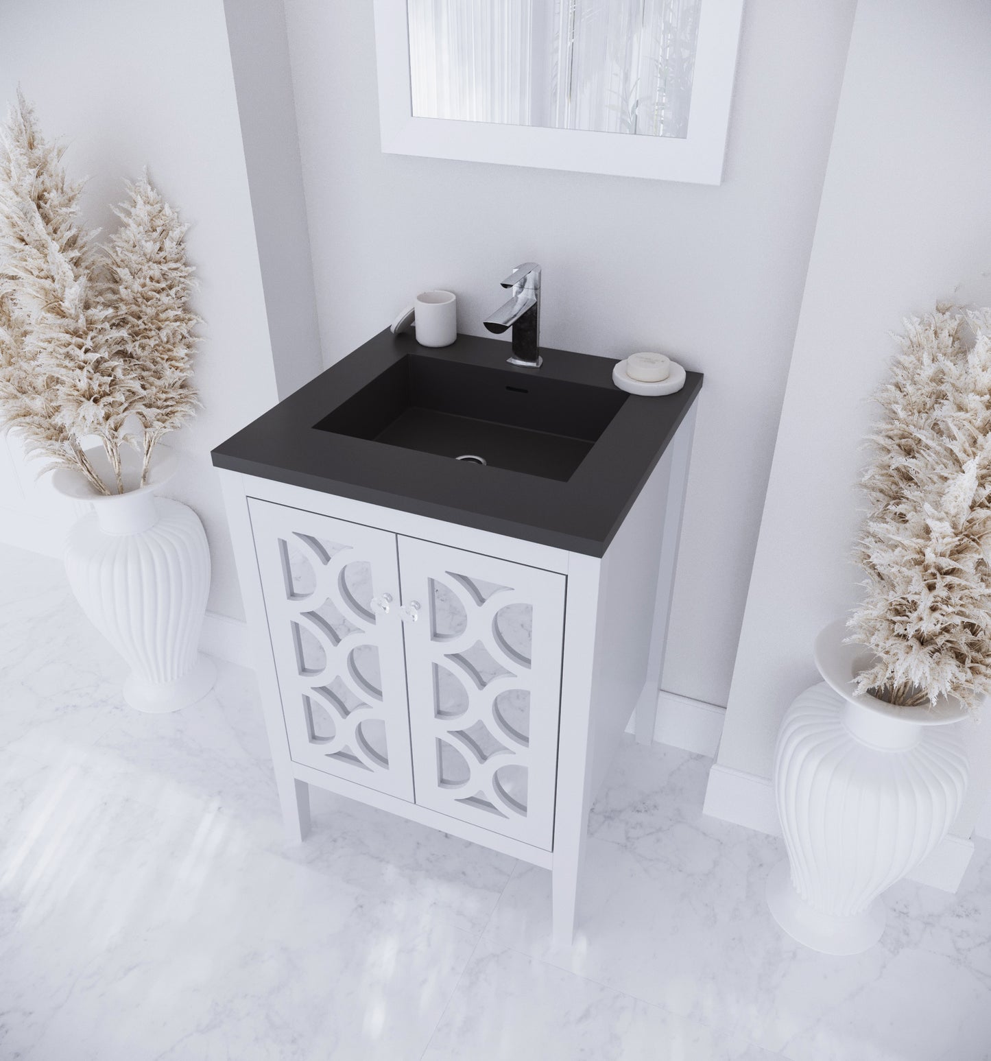 Laviva - Mediterraneo 24" White Bathroom Vanity with Matte Black VIVA Stone Solid Surface Countertop