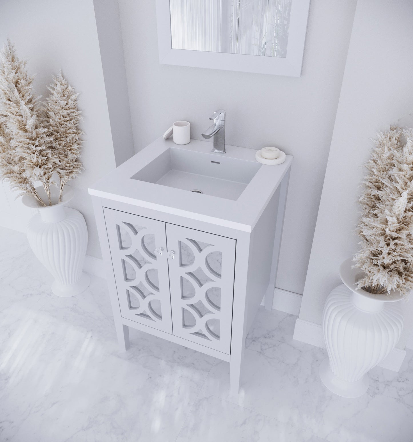 Laviva - Mediterraneo 24" White Bathroom Vanity with Matte White VIVA Stone Solid Surface Countertop