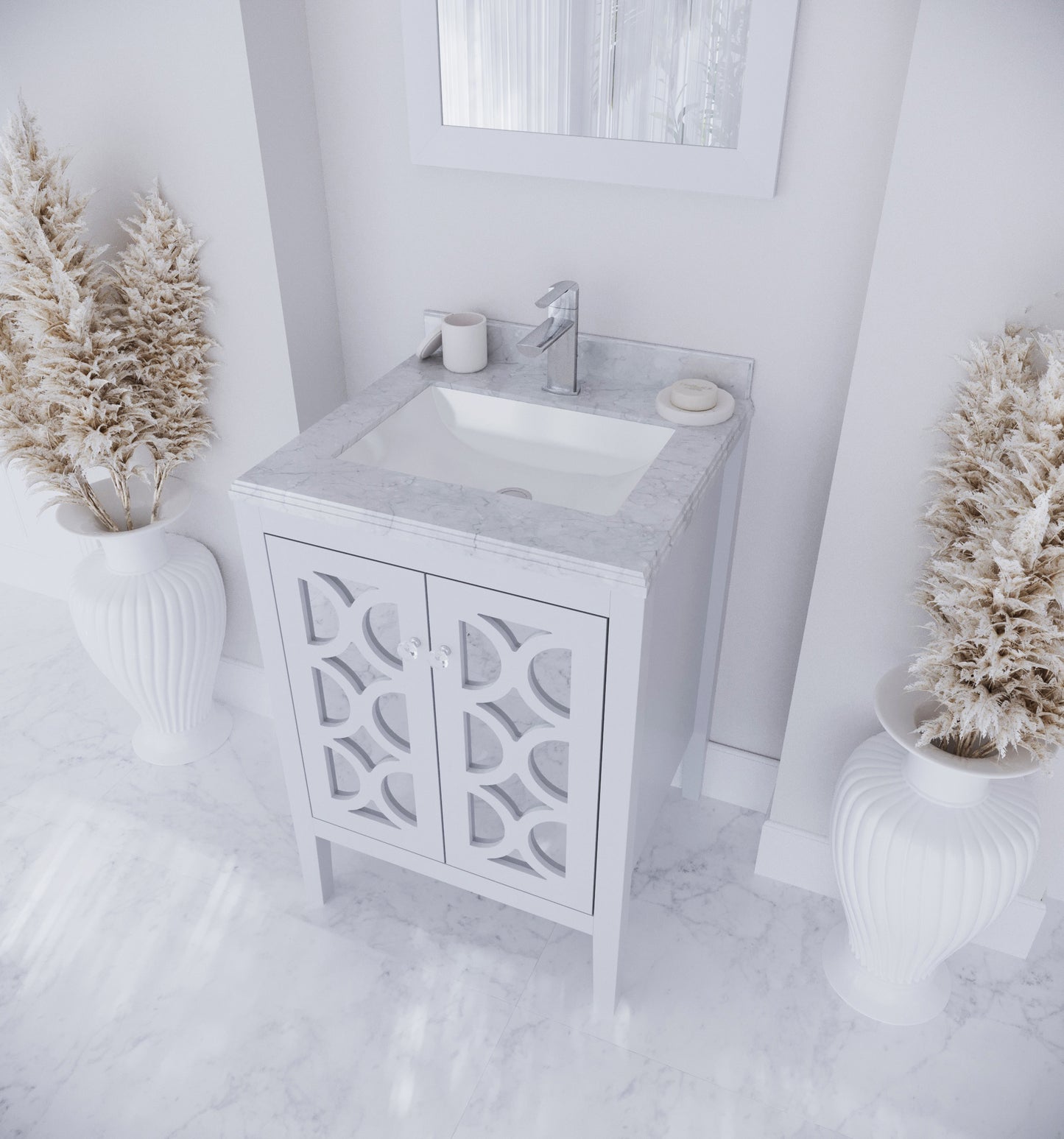 Laviva - Mediterraneo 24" White Bathroom Vanity with White Carrara Marble Countertop