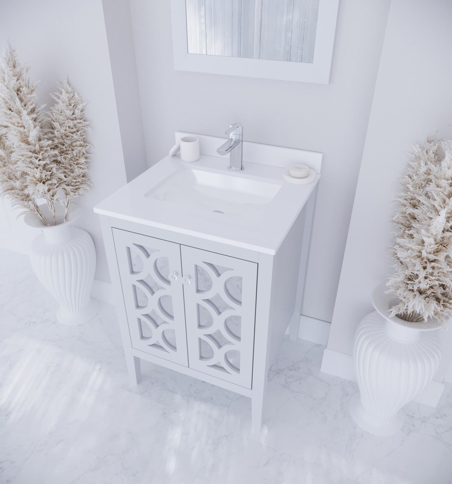 Laviva - Mediterraneo 24" White Bathroom Vanity with White Quartz Countertop