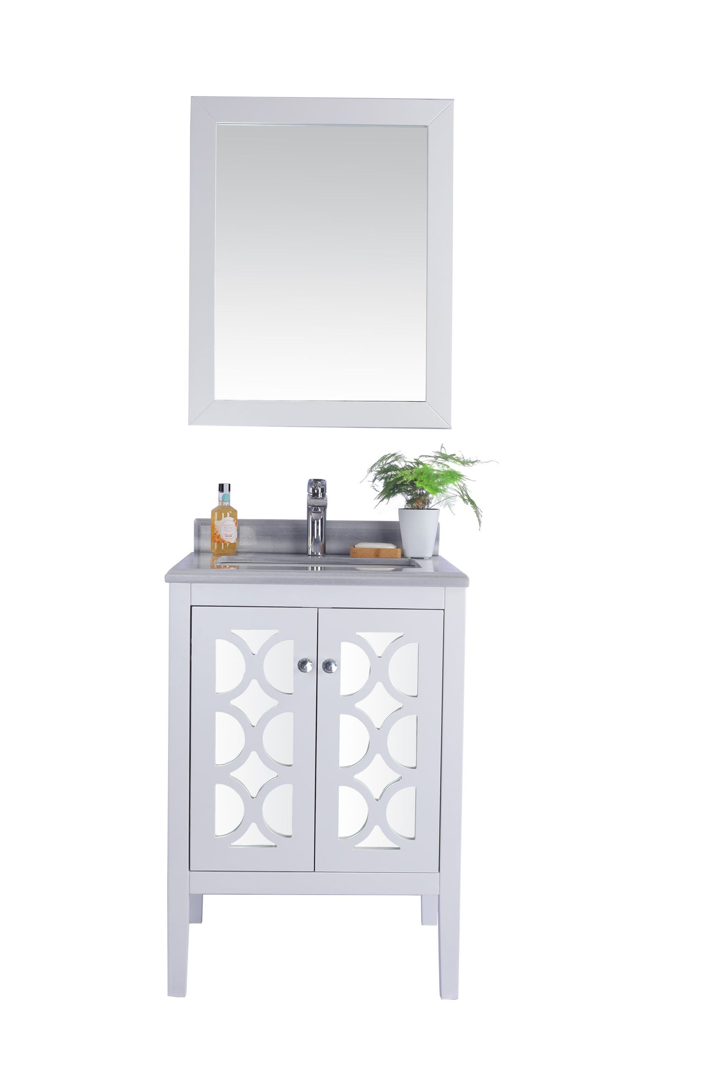 Laviva - Mediterraneo 24" White Bathroom Vanity with White Stripes Marble Countertop