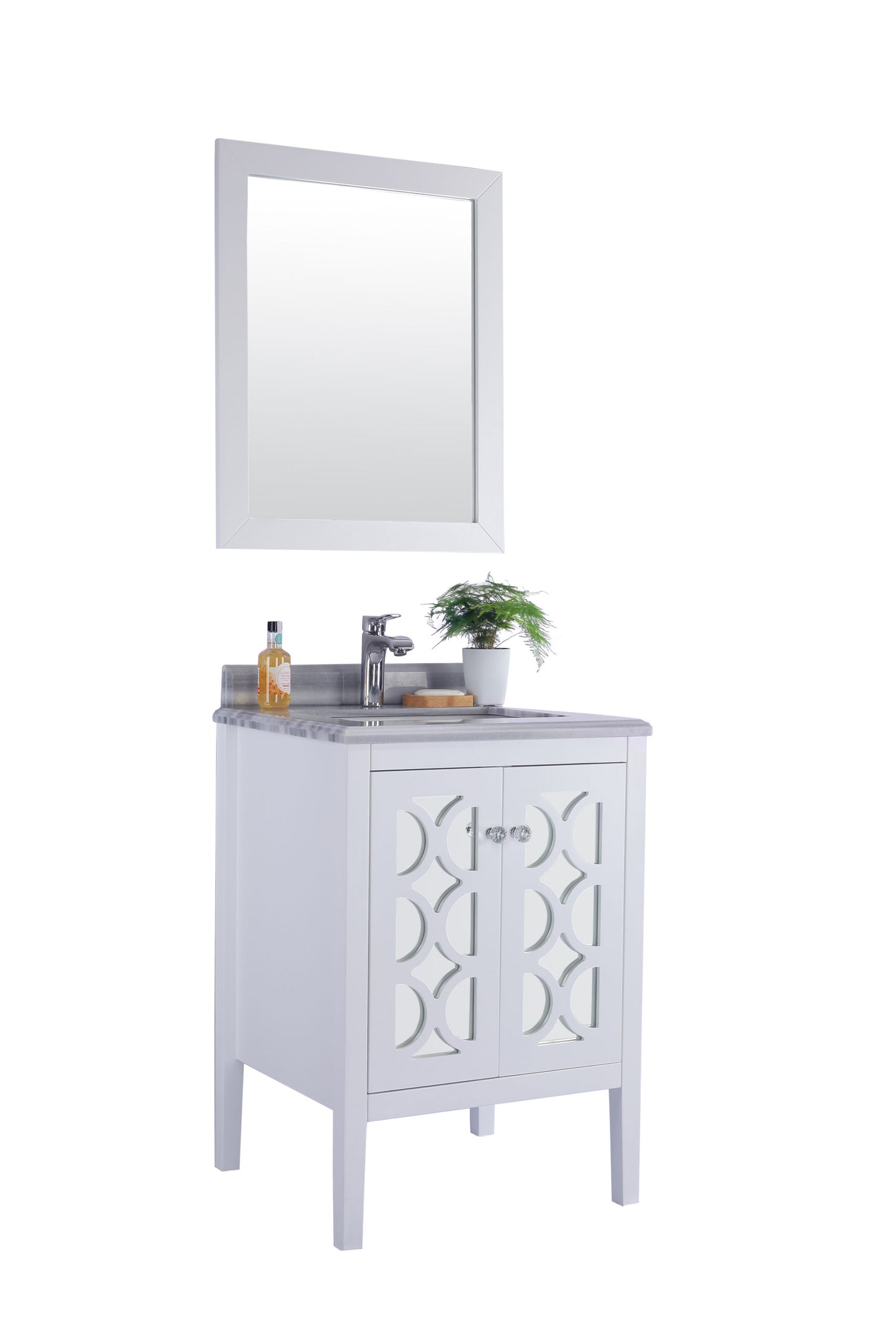 Laviva - Mediterraneo 24" White Bathroom Vanity with White Stripes Marble Countertop