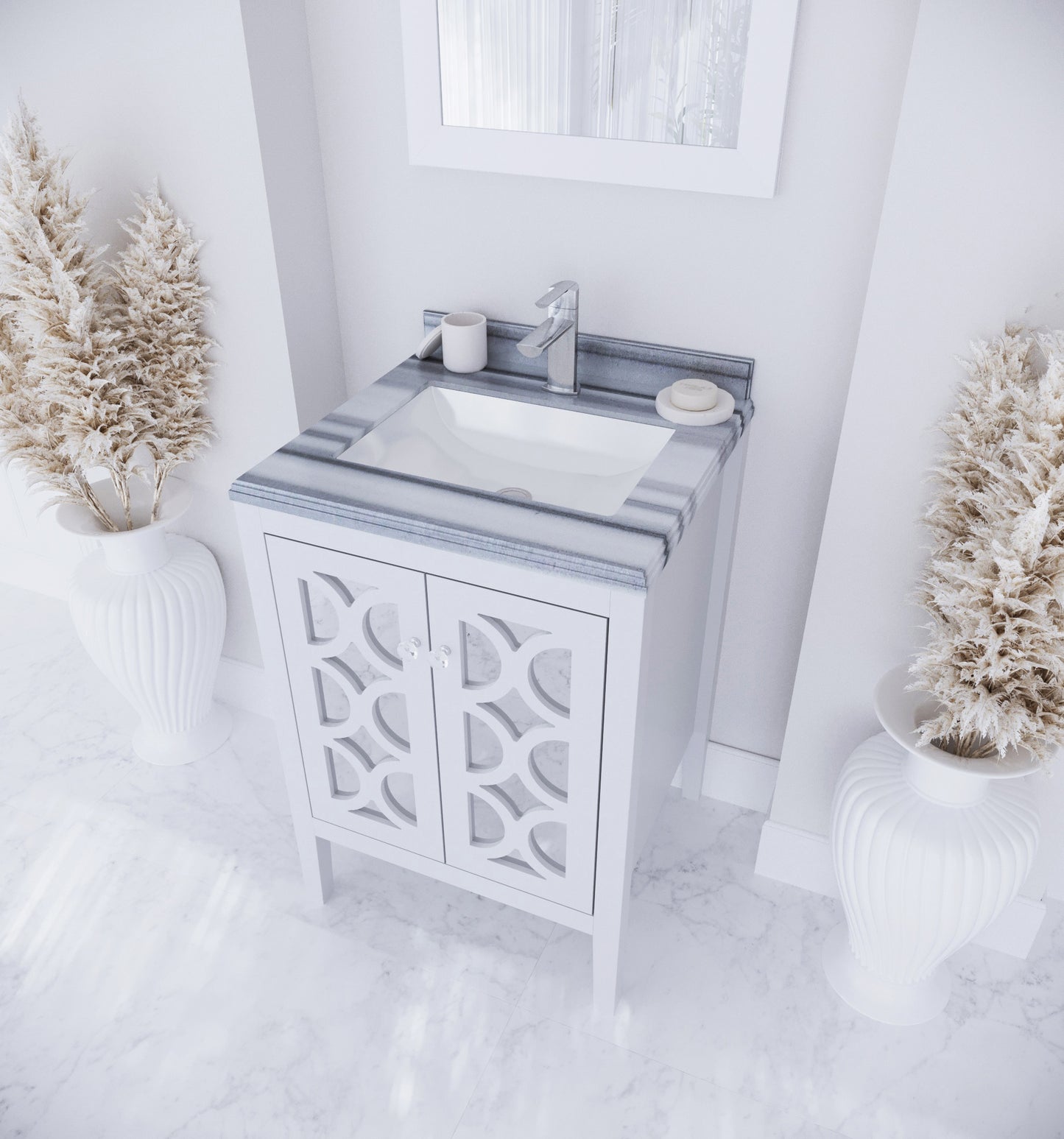 Laviva - Mediterraneo 24" White Bathroom Vanity with White Stripes Marble Countertop