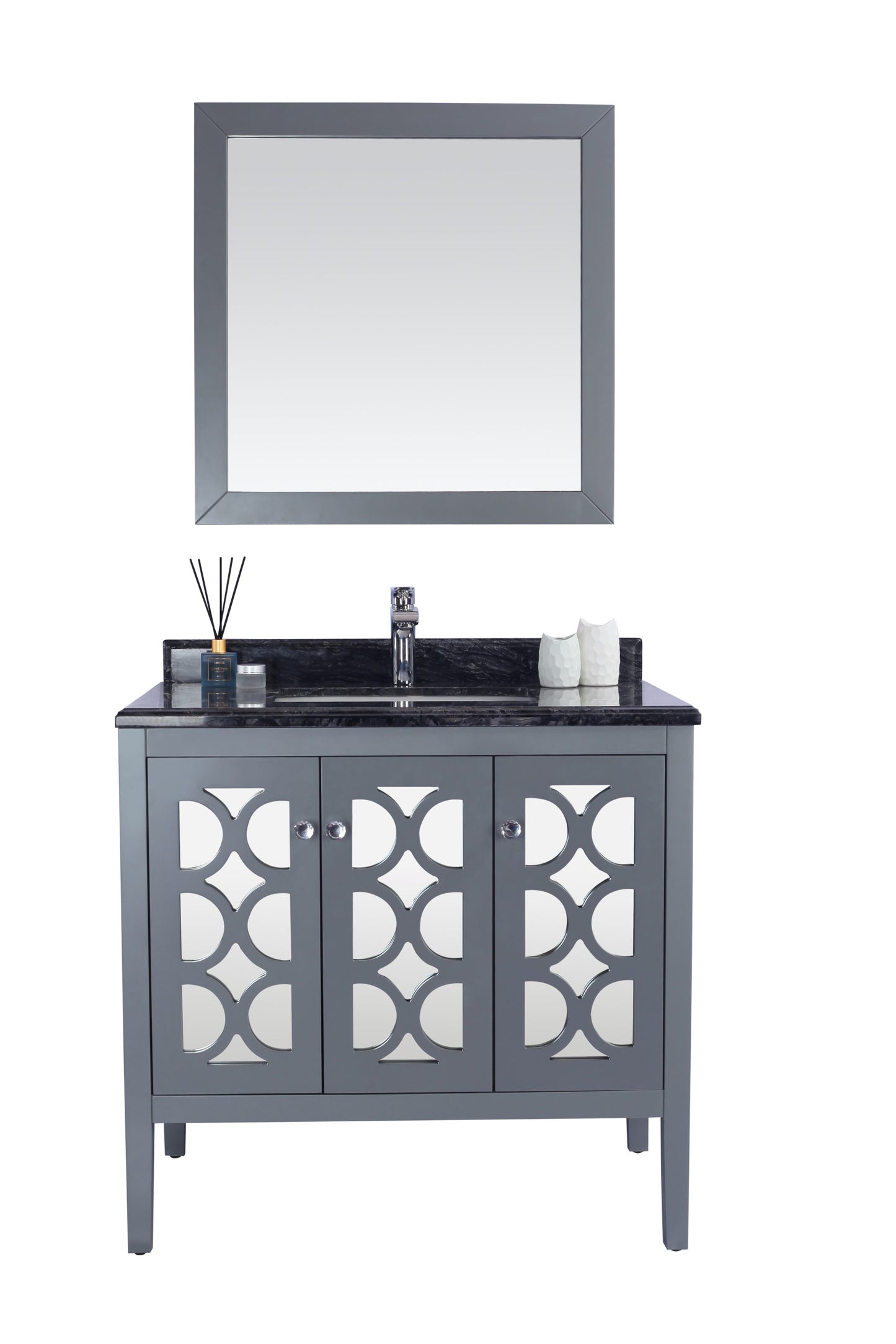 Laviva - Mediterraneo 36" Grey Bathroom Vanity with Black Wood Marble Countertop