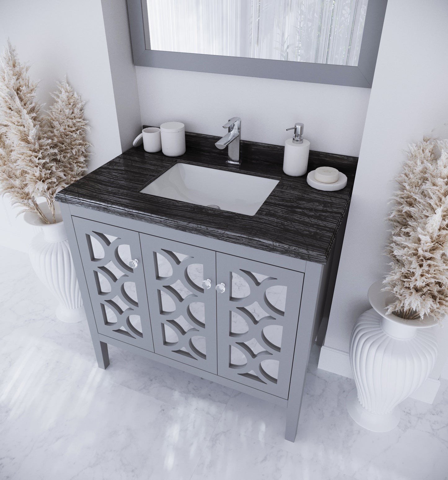 Laviva - Mediterraneo 36" Grey Bathroom Vanity with Black Wood Marble Countertop