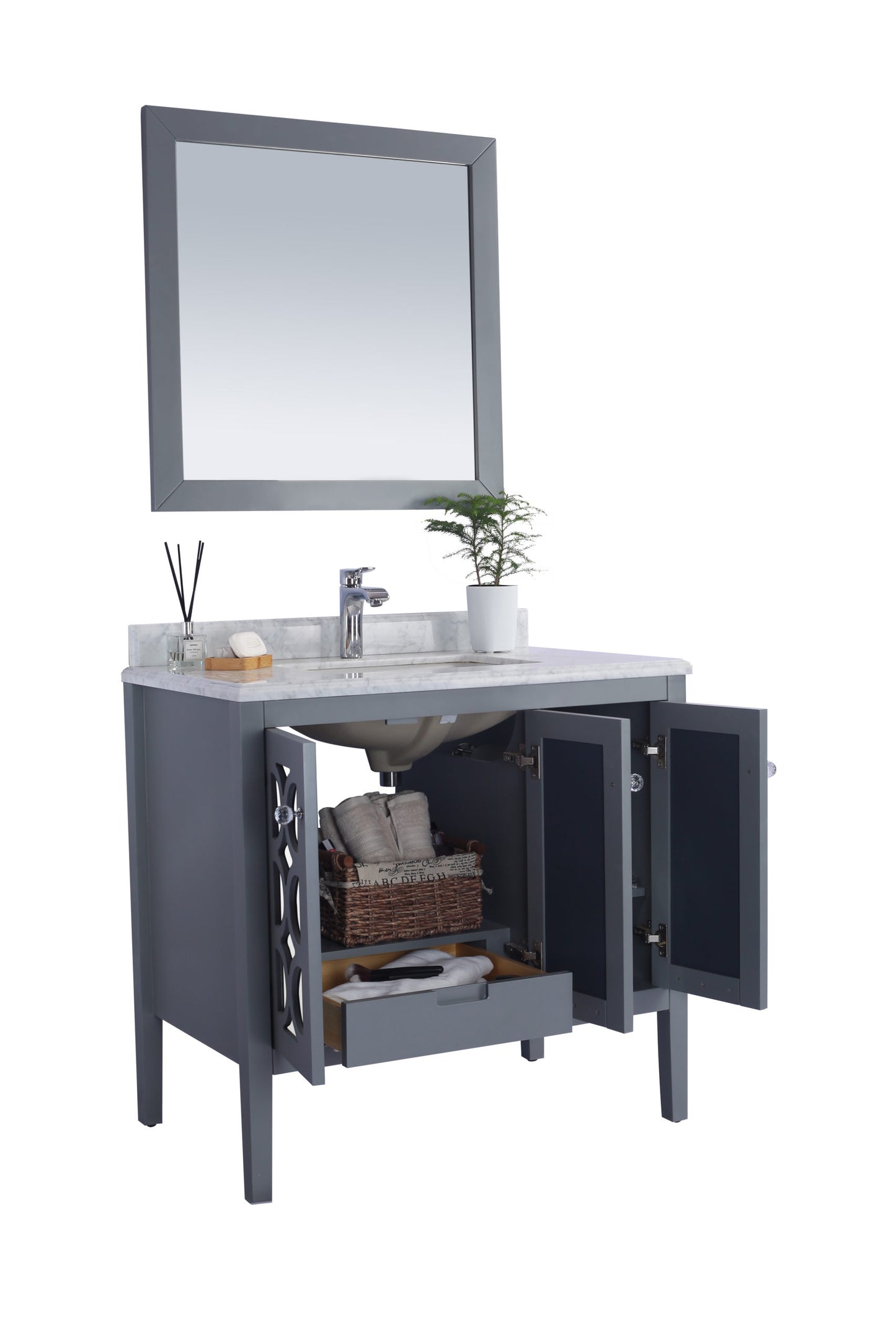 Laviva - Mediterraneo 36" Grey Bathroom Vanity with Matte Black VIVA Stone Solid Surface Countertop