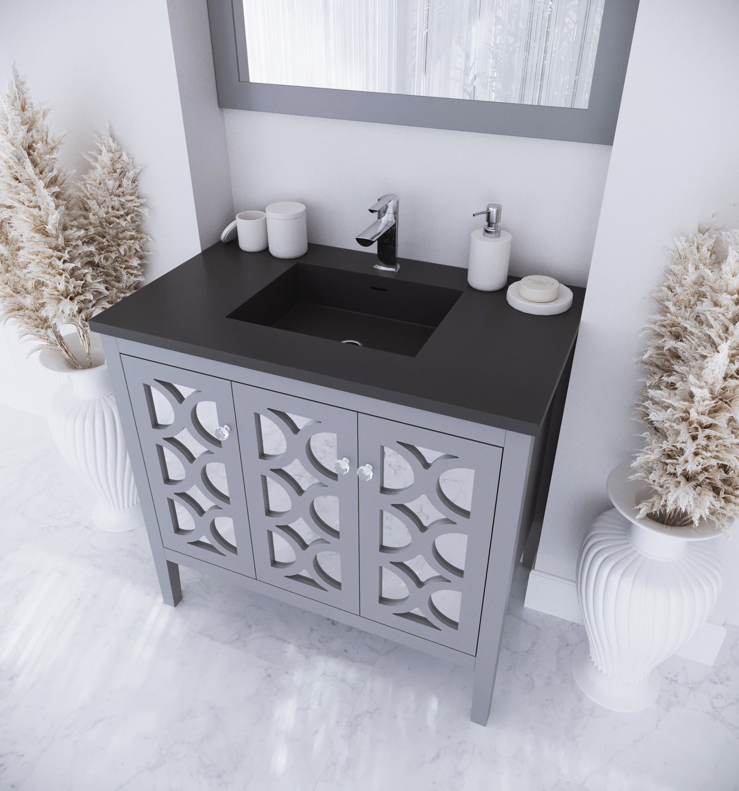 Laviva - Mediterraneo 36" Grey Bathroom Vanity with Matte Black VIVA Stone Solid Surface Countertop