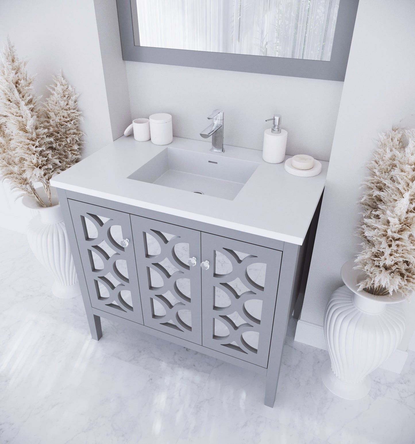 Laviva - Mediterraneo 36" Grey Bathroom Vanity with Matte White VIVA Stone Solid Surface Countertop