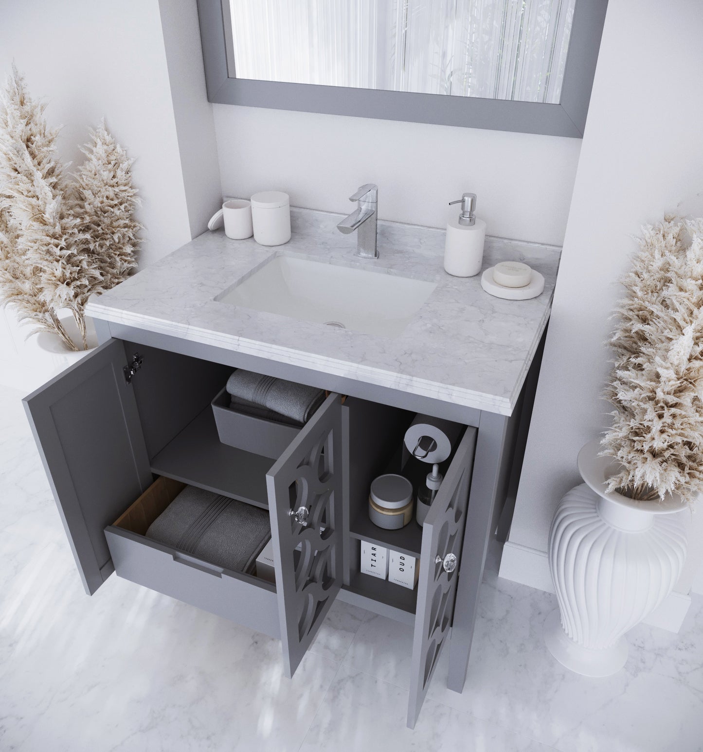 Laviva - Mediterraneo 36" Grey Bathroom Vanity with White Carrara Marble Countertop