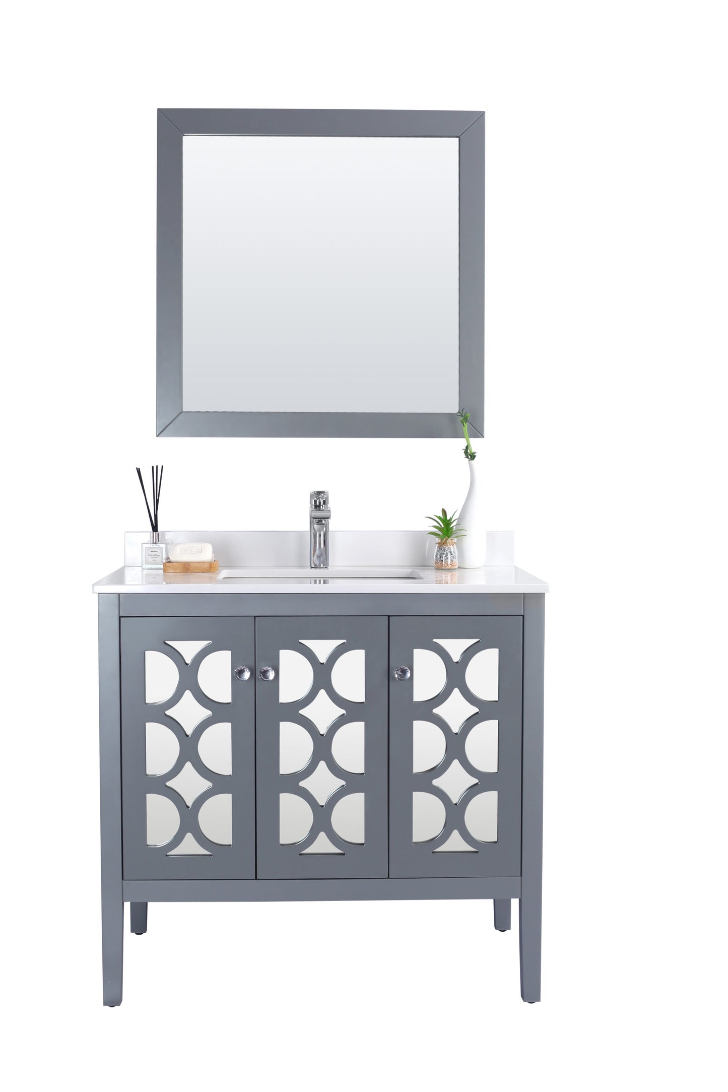 Laviva - Mediterraneo 36" Grey Bathroom Vanity with White Quartz Countertop