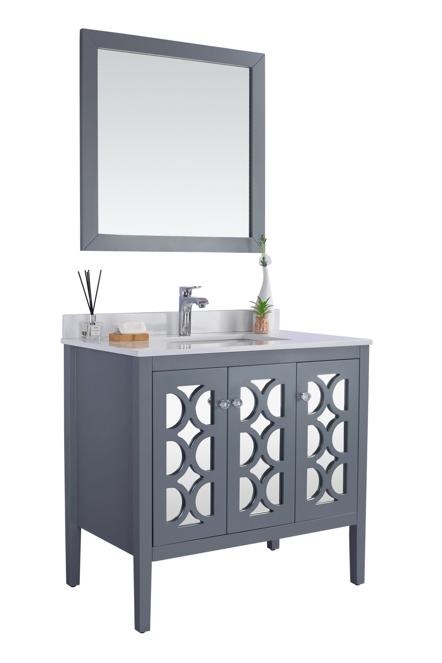 Laviva - Mediterraneo 36" Grey Bathroom Vanity with White Quartz Countertop