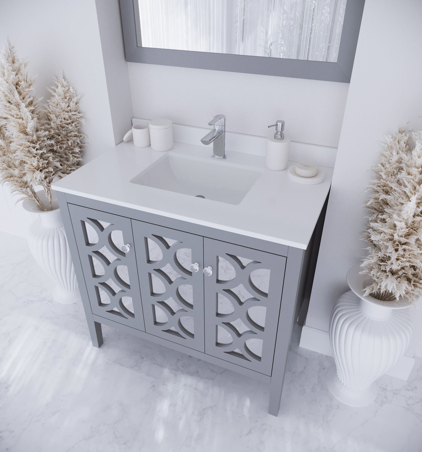 Laviva - Mediterraneo 36" Grey Bathroom Vanity with White Quartz Countertop