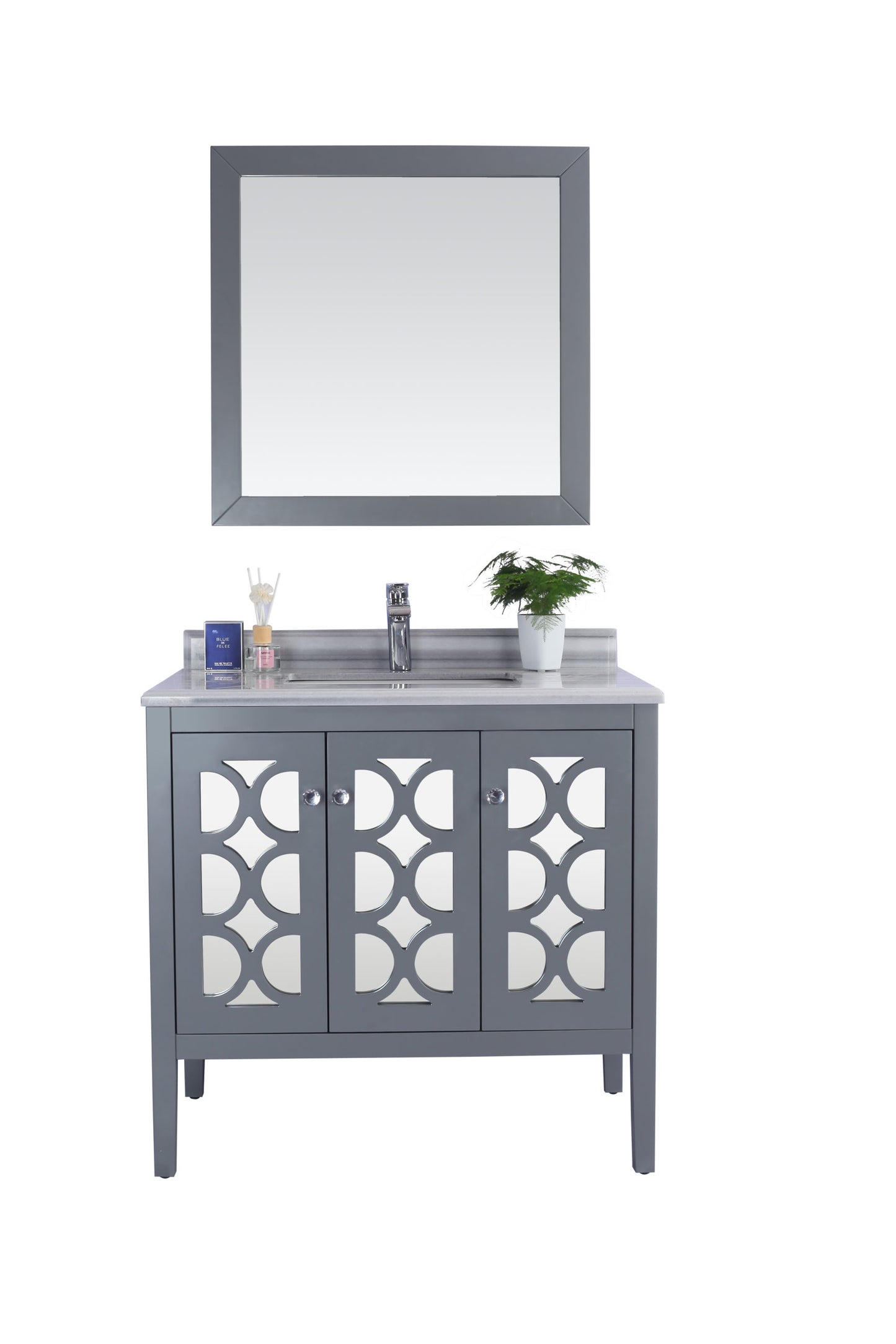 Laviva - Mediterraneo 36" Grey Bathroom Vanity with White Stripes Marble Countertop