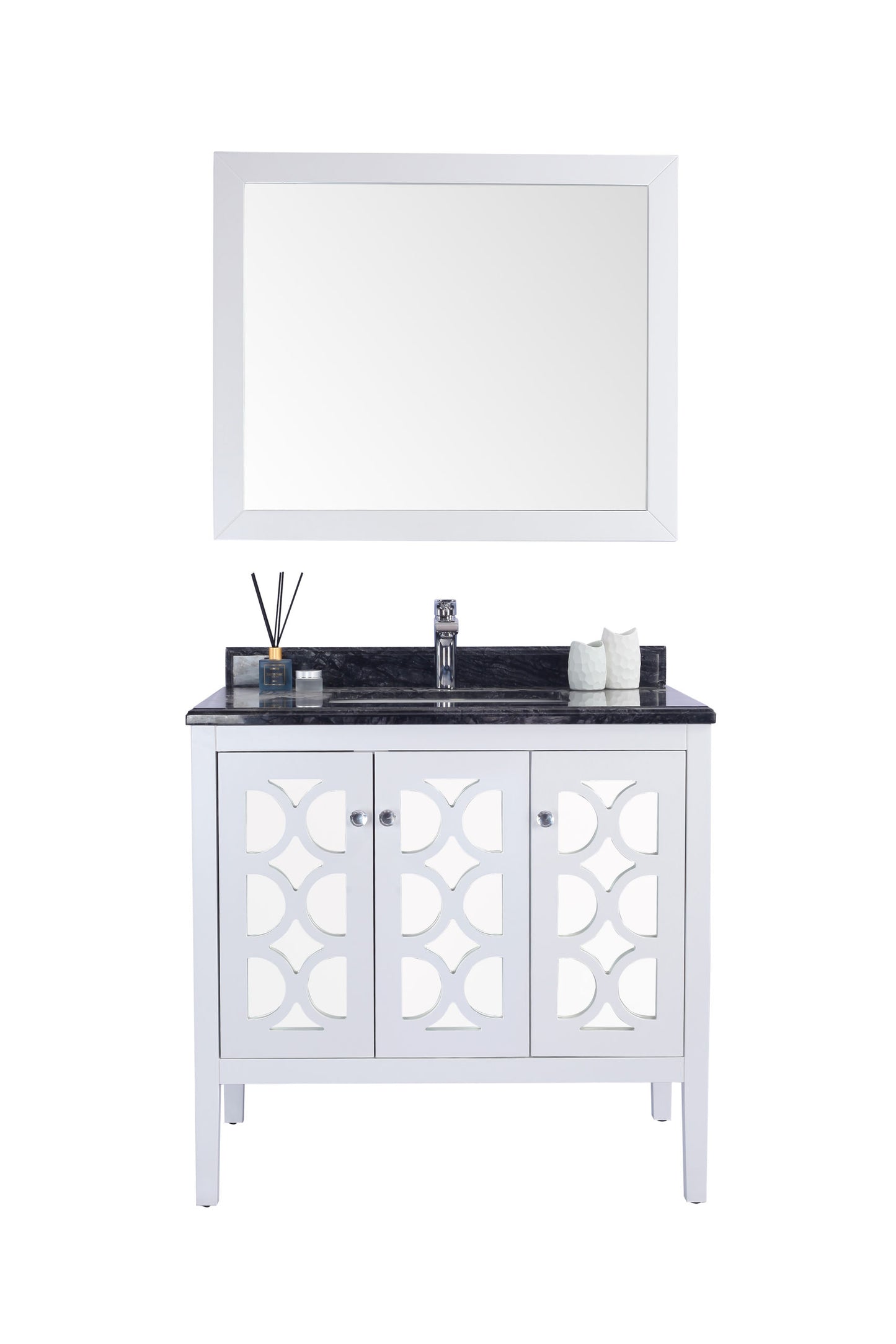 Laviva - Mediterraneo 36" White Bathroom Vanity with Black Wood Marble Countertop