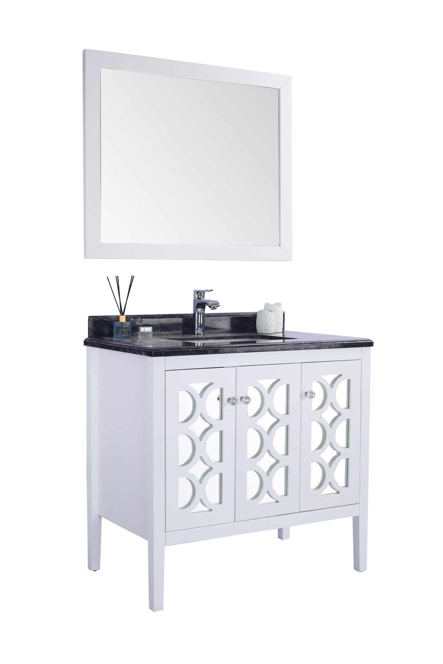 Laviva - Mediterraneo 36" White Bathroom Vanity with Black Wood Marble Countertop