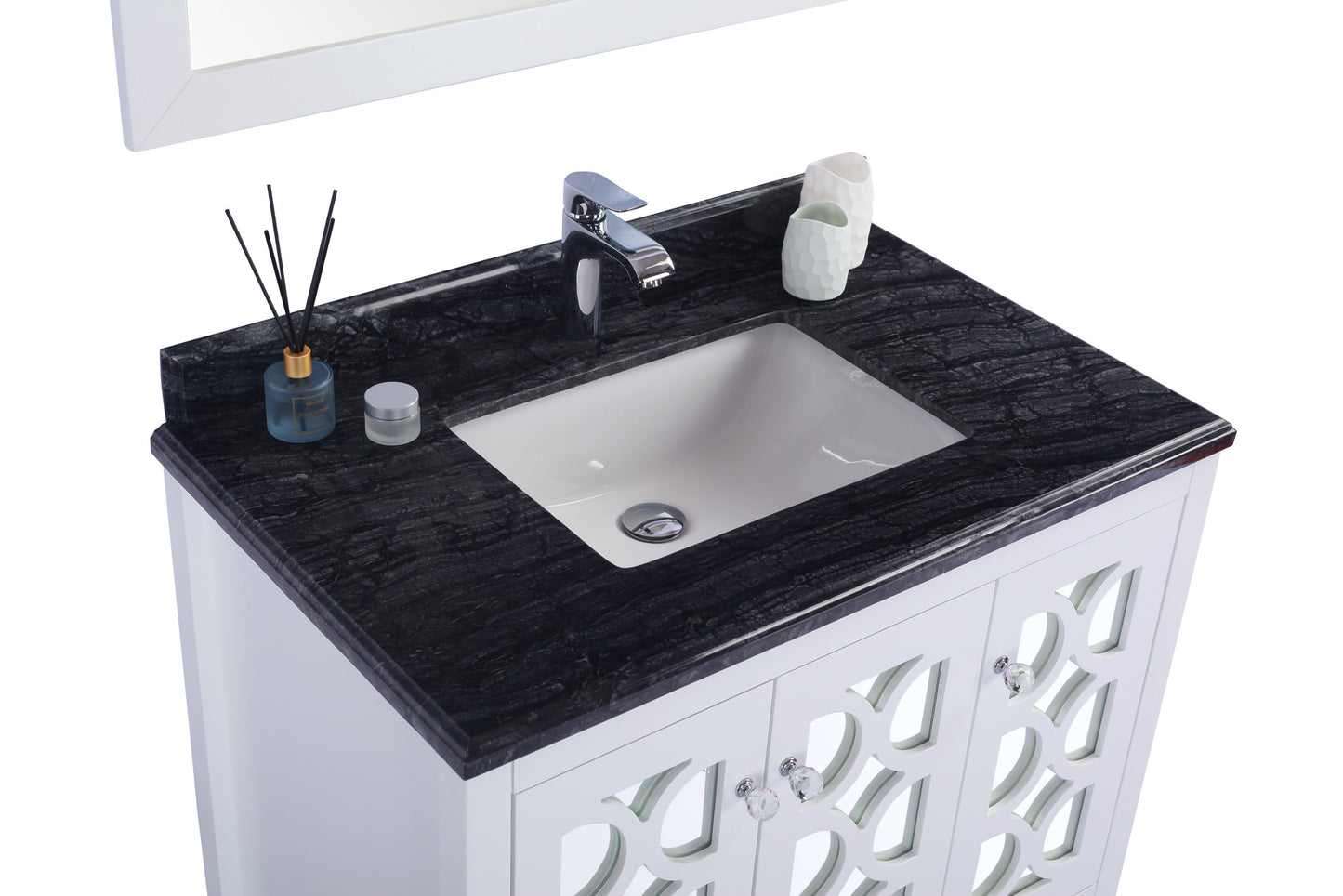 Laviva - Mediterraneo 36" White Bathroom Vanity with Black Wood Marble Countertop