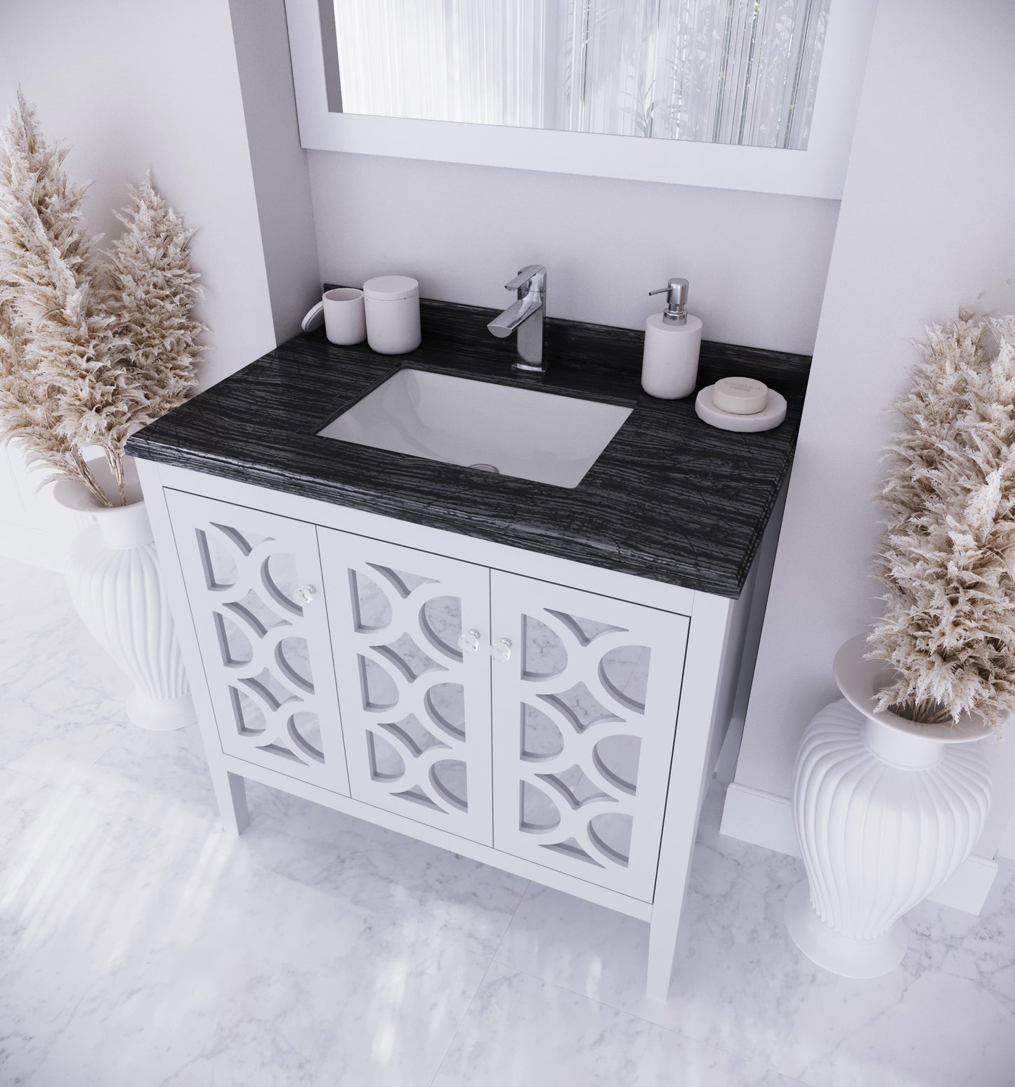 Laviva - Mediterraneo 36" White Bathroom Vanity with Black Wood Marble Countertop