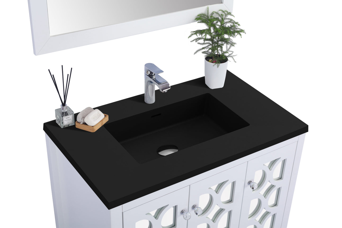 Laviva - Mediterraneo 36" White Bathroom Vanity with Matte Black VIVA Stone Solid Surface Countertop