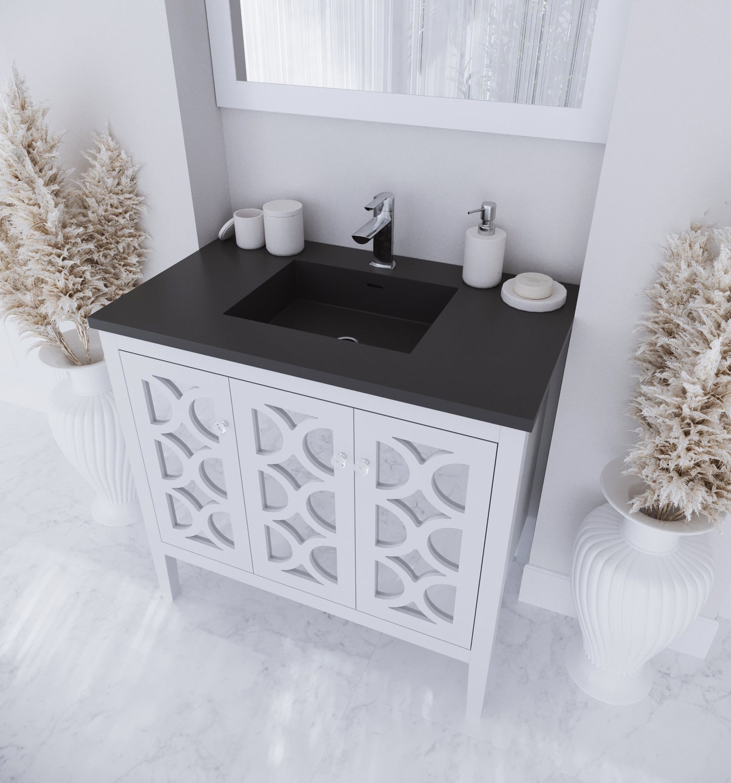 Laviva - Mediterraneo 36" White Bathroom Vanity with Matte Black VIVA Stone Solid Surface Countertop