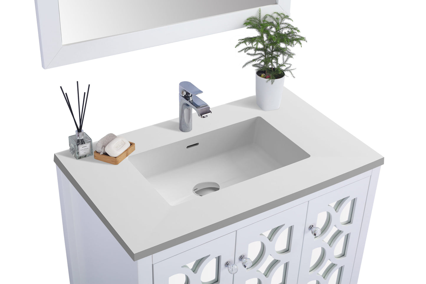 Laviva - Mediterraneo 36" White Bathroom Vanity with Matte White VIVA Stone Solid Surface Countertop