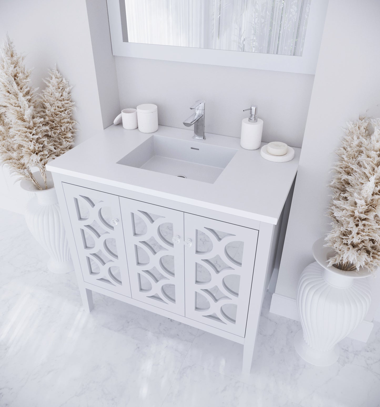 Laviva - Mediterraneo 36" White Bathroom Vanity with Matte White VIVA Stone Solid Surface Countertop