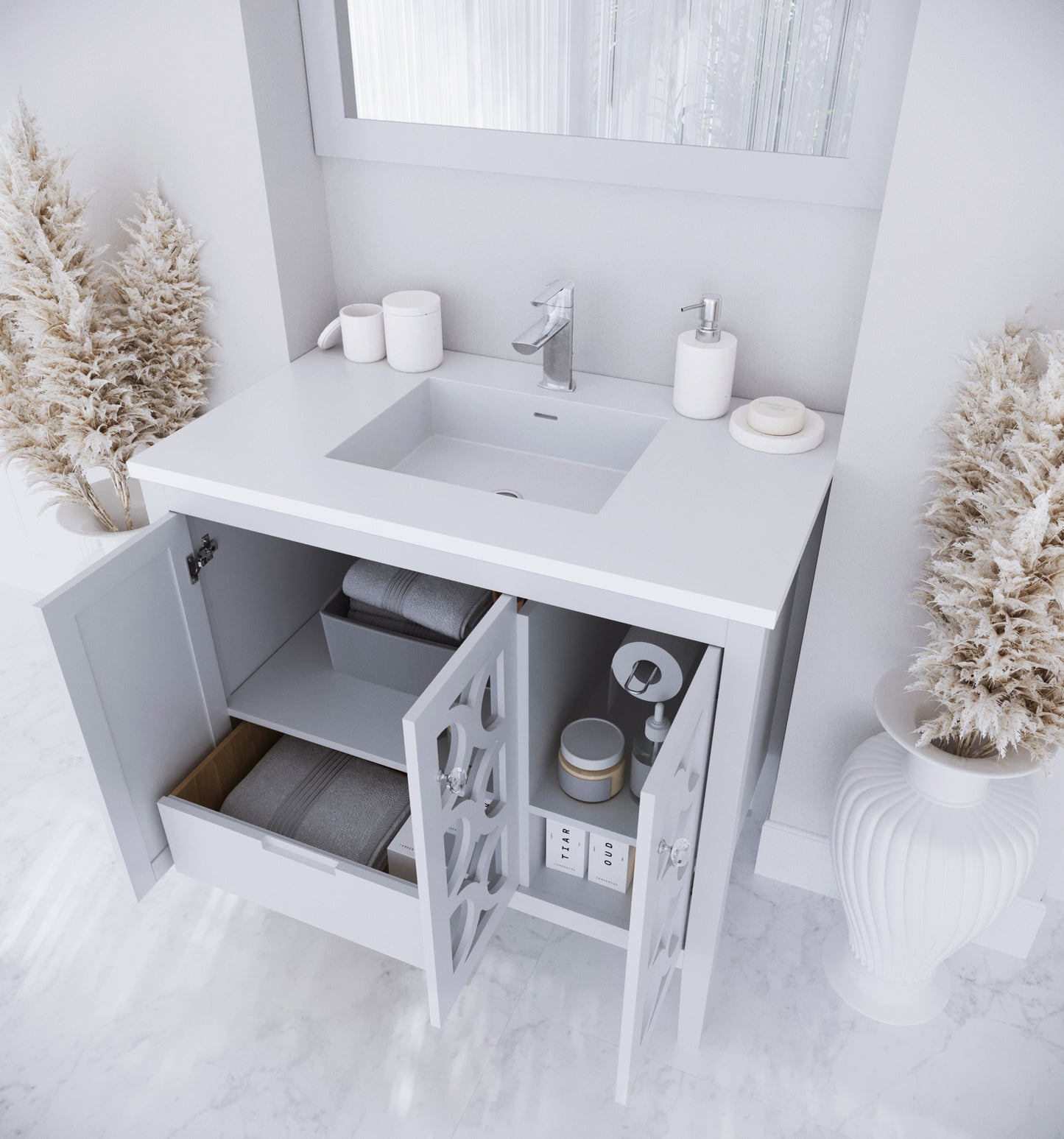 Laviva - Mediterraneo 36" White Bathroom Vanity with Matte White VIVA Stone Solid Surface Countertop