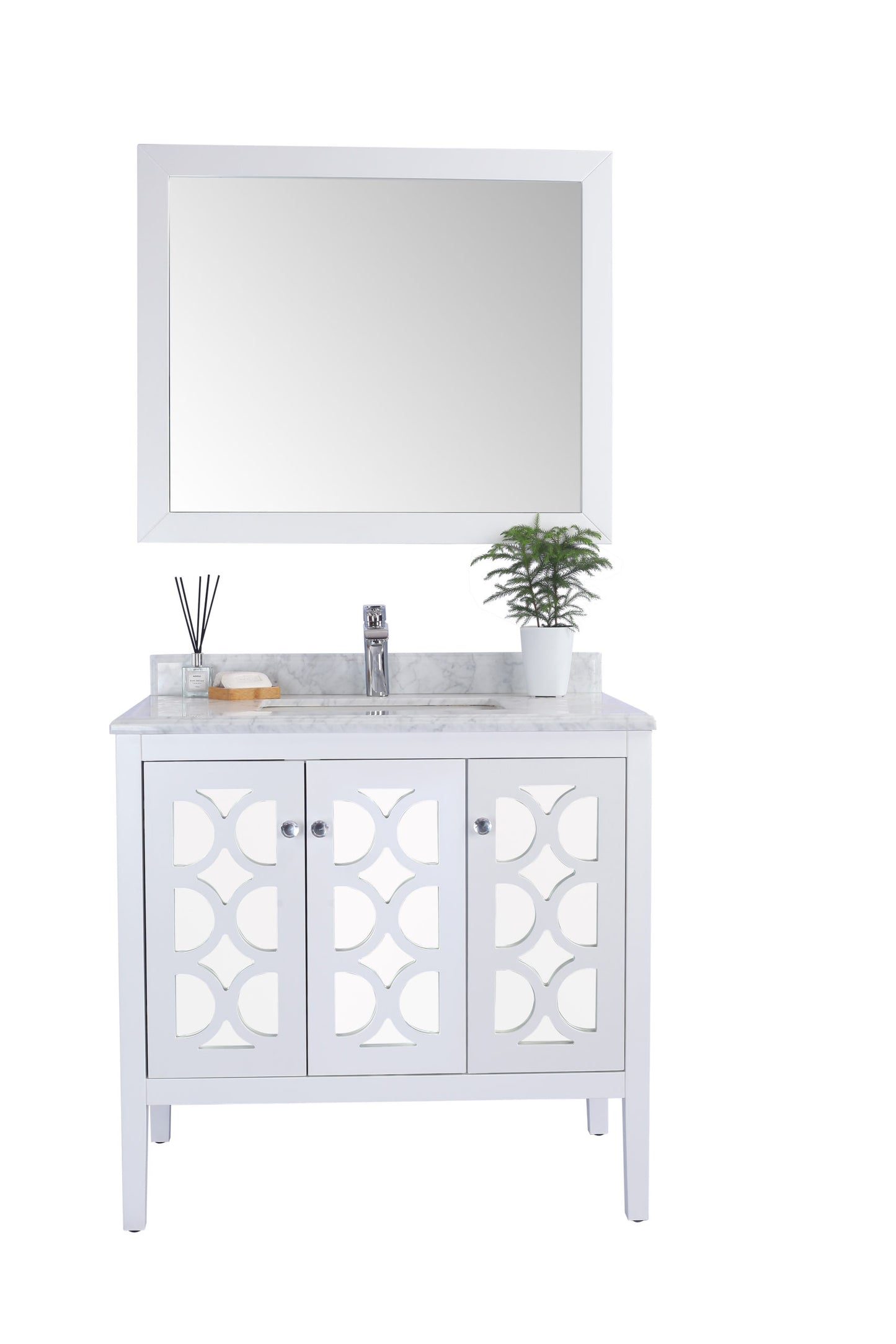 Laviva - Mediterraneo 36" White Bathroom Vanity with White Carrara Marble Countertop