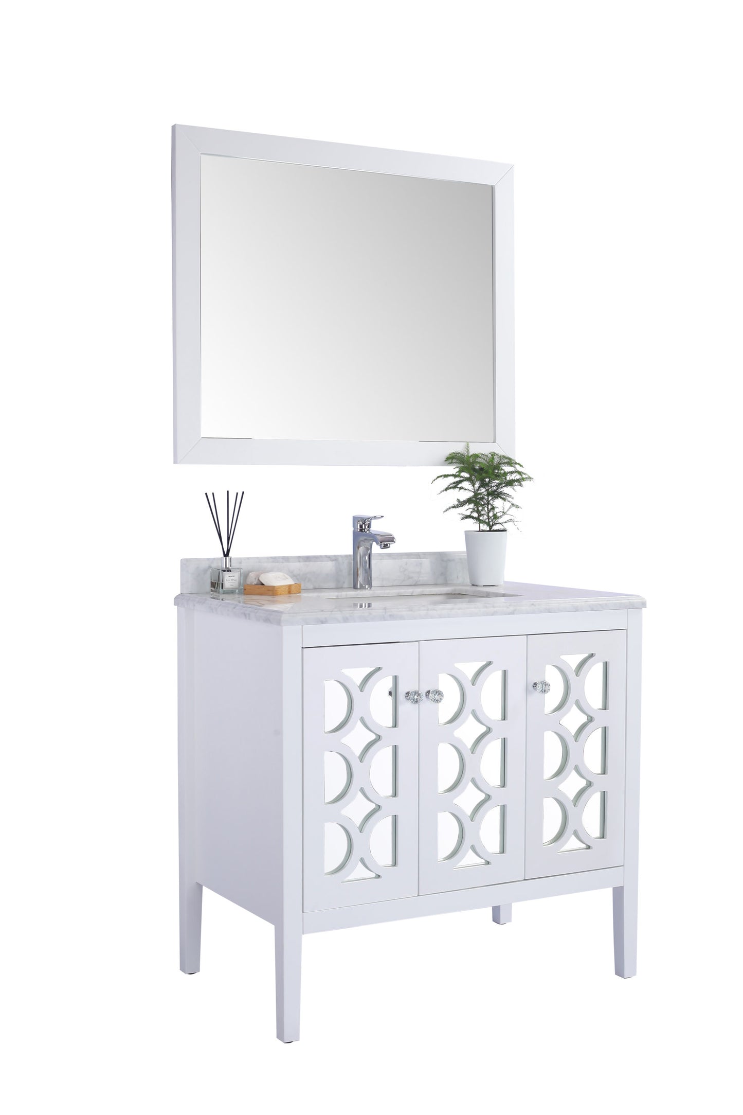 Laviva - Mediterraneo 36" White Bathroom Vanity with White Carrara Marble Countertop