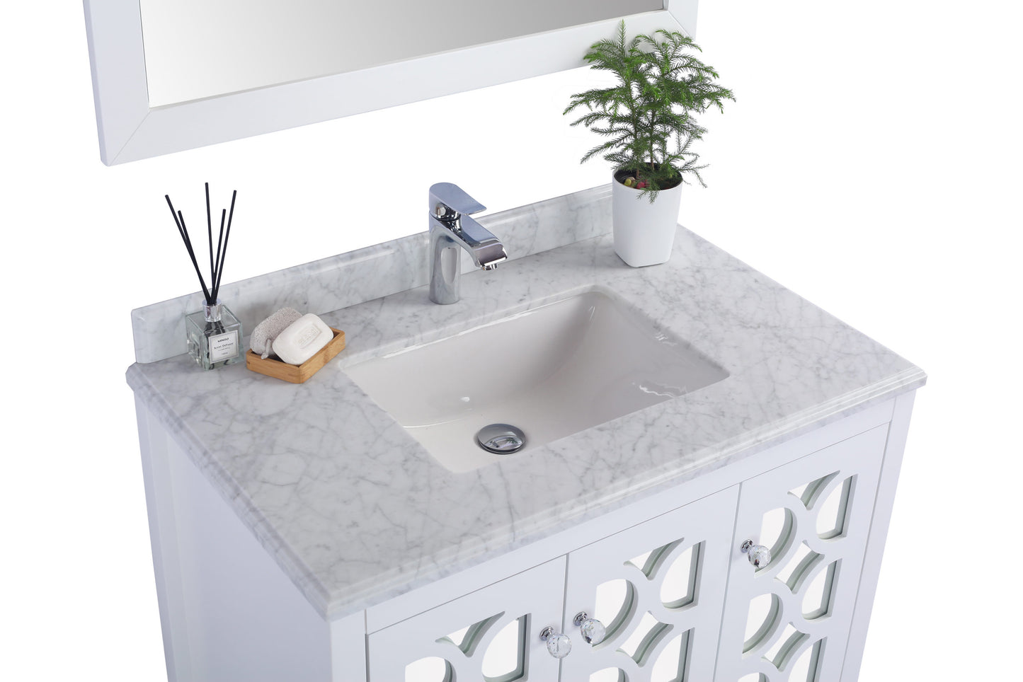 Laviva - Mediterraneo 36" White Bathroom Vanity with White Carrara Marble Countertop