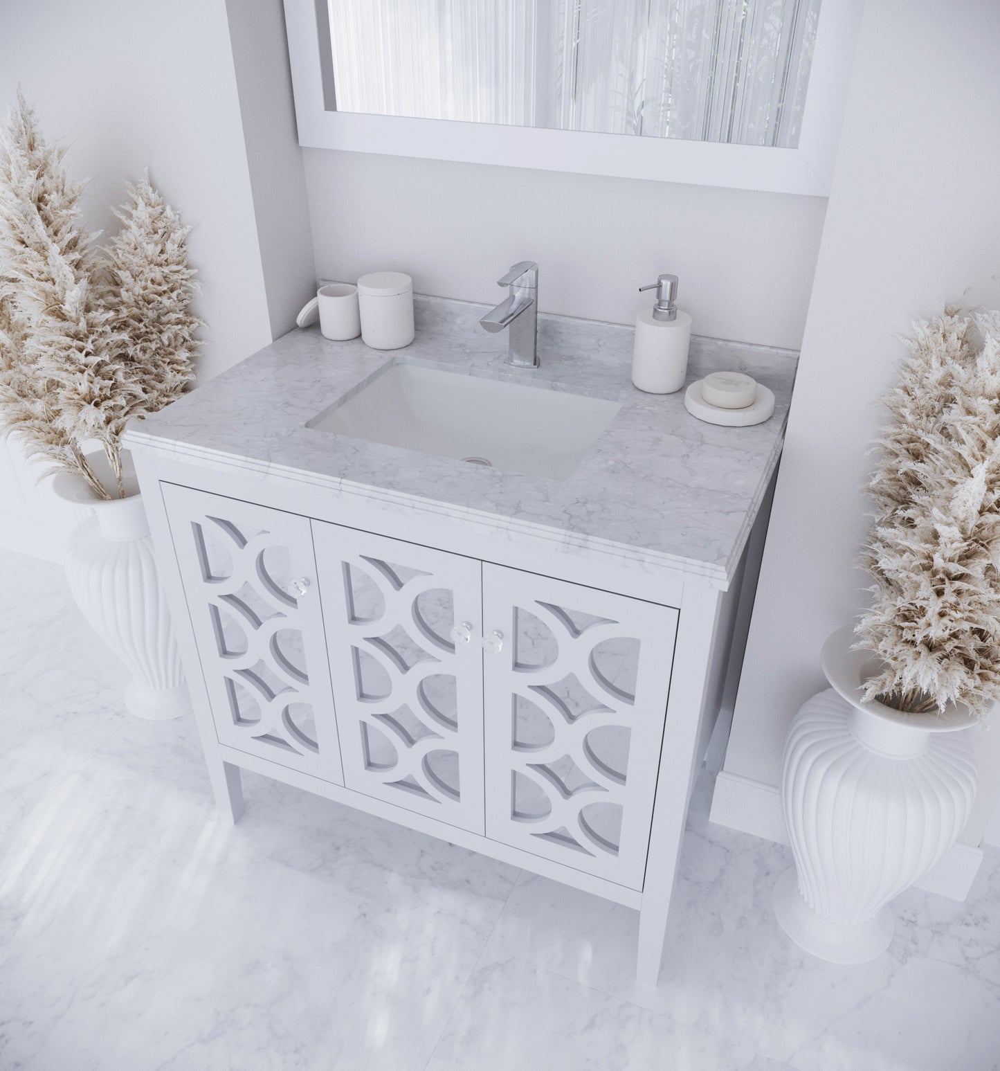 Laviva - Mediterraneo 36" White Bathroom Vanity with White Carrara Marble Countertop