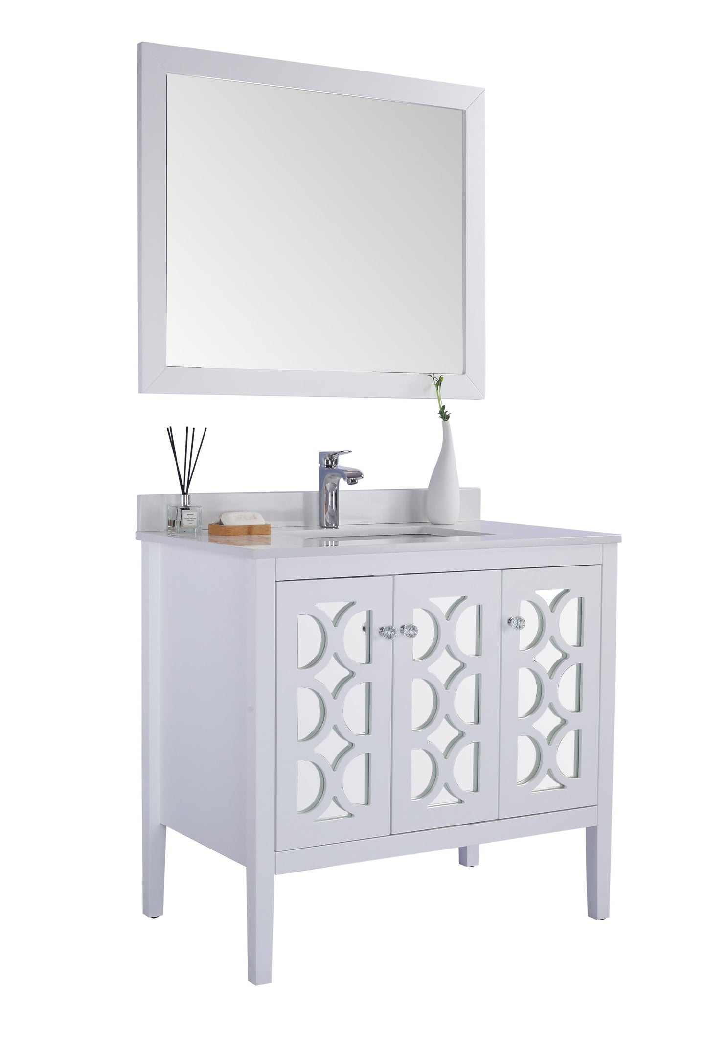 Laviva - Mediterraneo 36" White Bathroom Vanity with White Quartz Countertop