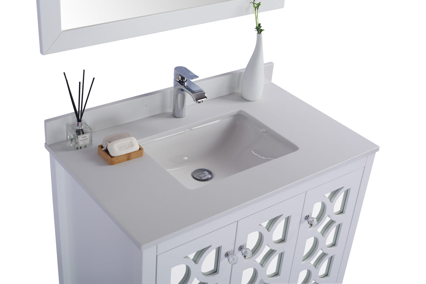 Laviva - Mediterraneo 36" White Bathroom Vanity with White Quartz Countertop