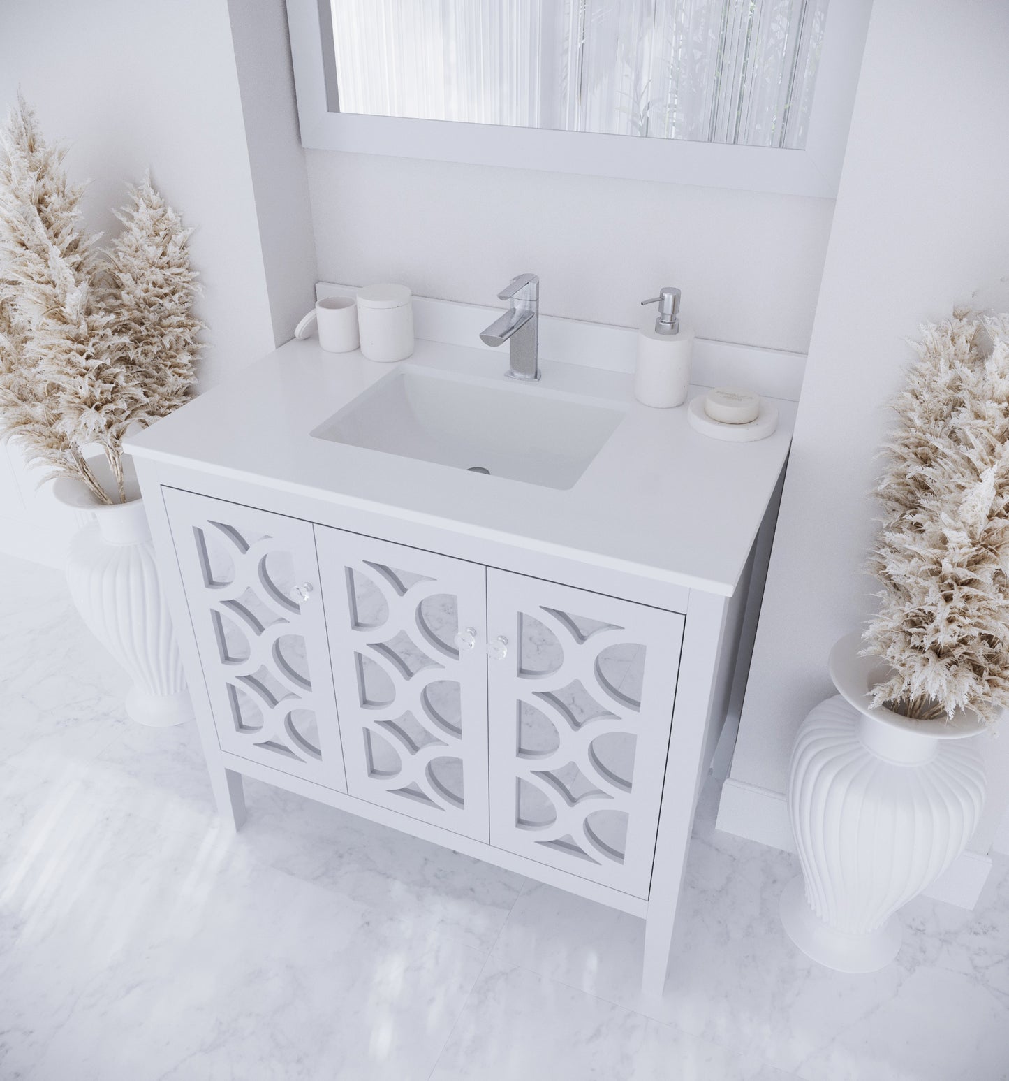 Laviva - Mediterraneo 36" White Bathroom Vanity with White Quartz Countertop